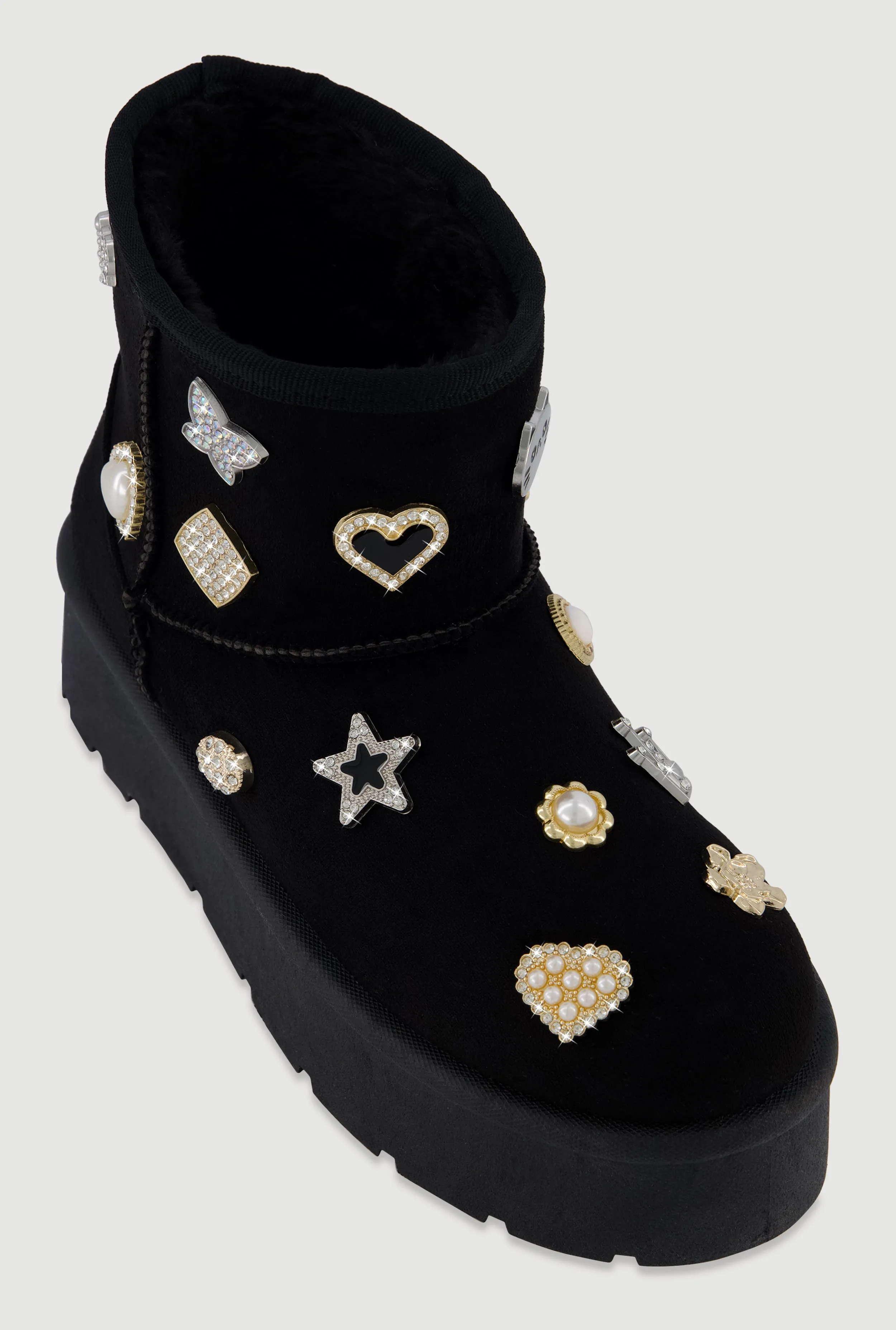 Faux Suede Platform Booties with Rhinestone Charms sold by Rainbow