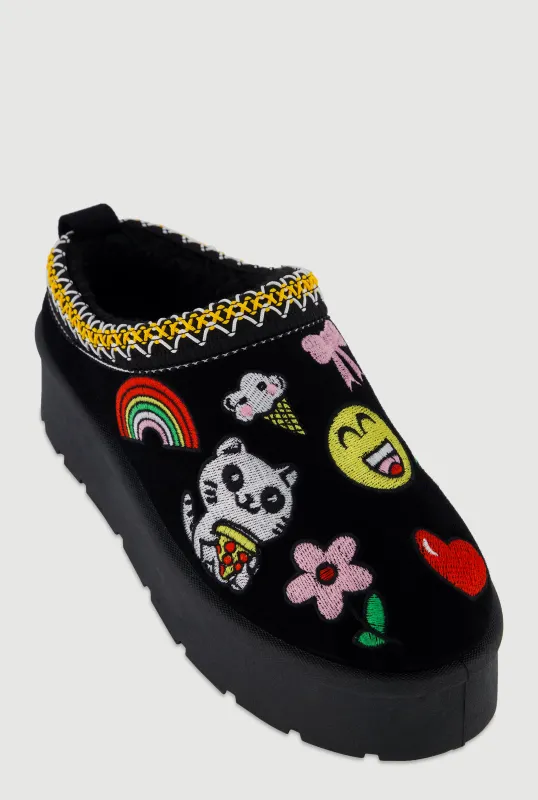 Embroidered Graphic Platform Clogs sold by Rainbow