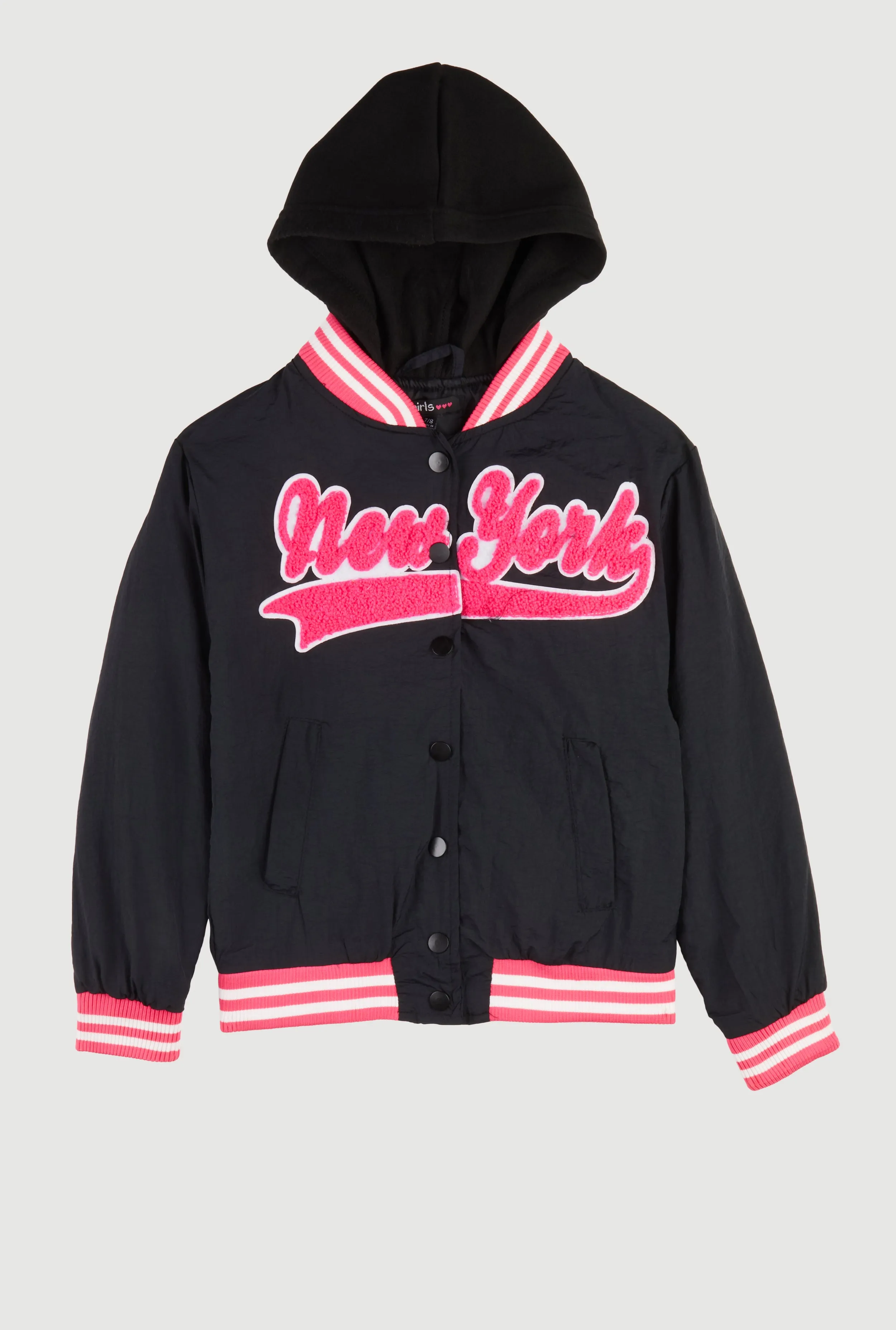 Girls Chenille New York Hooded Varsity Jacket sold by Rainbow product image thumbnail 2