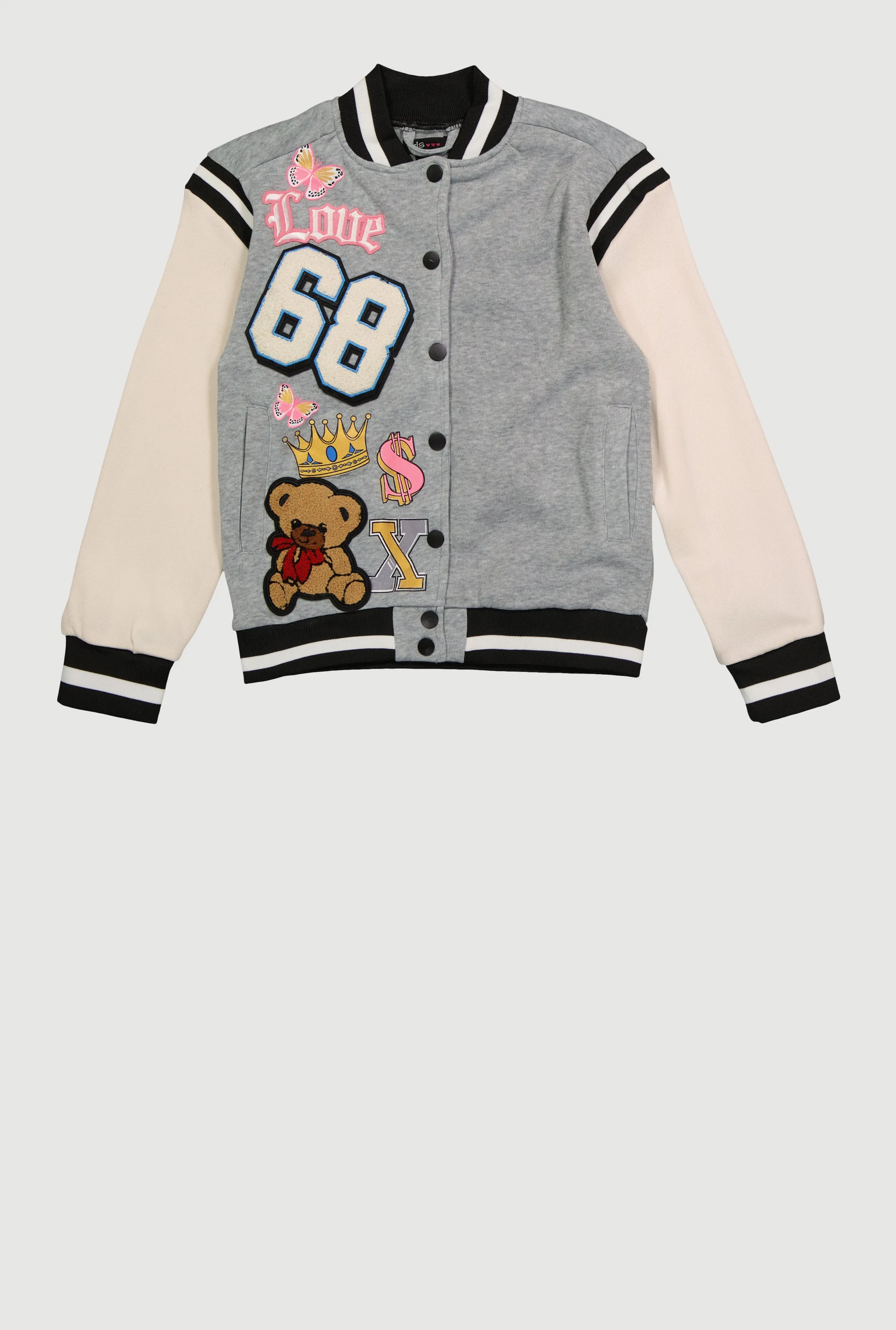 Girls Chenille 68 Bear Patch Graphic Varsity Jacket sold by Rainbow product image thumbnail 2
