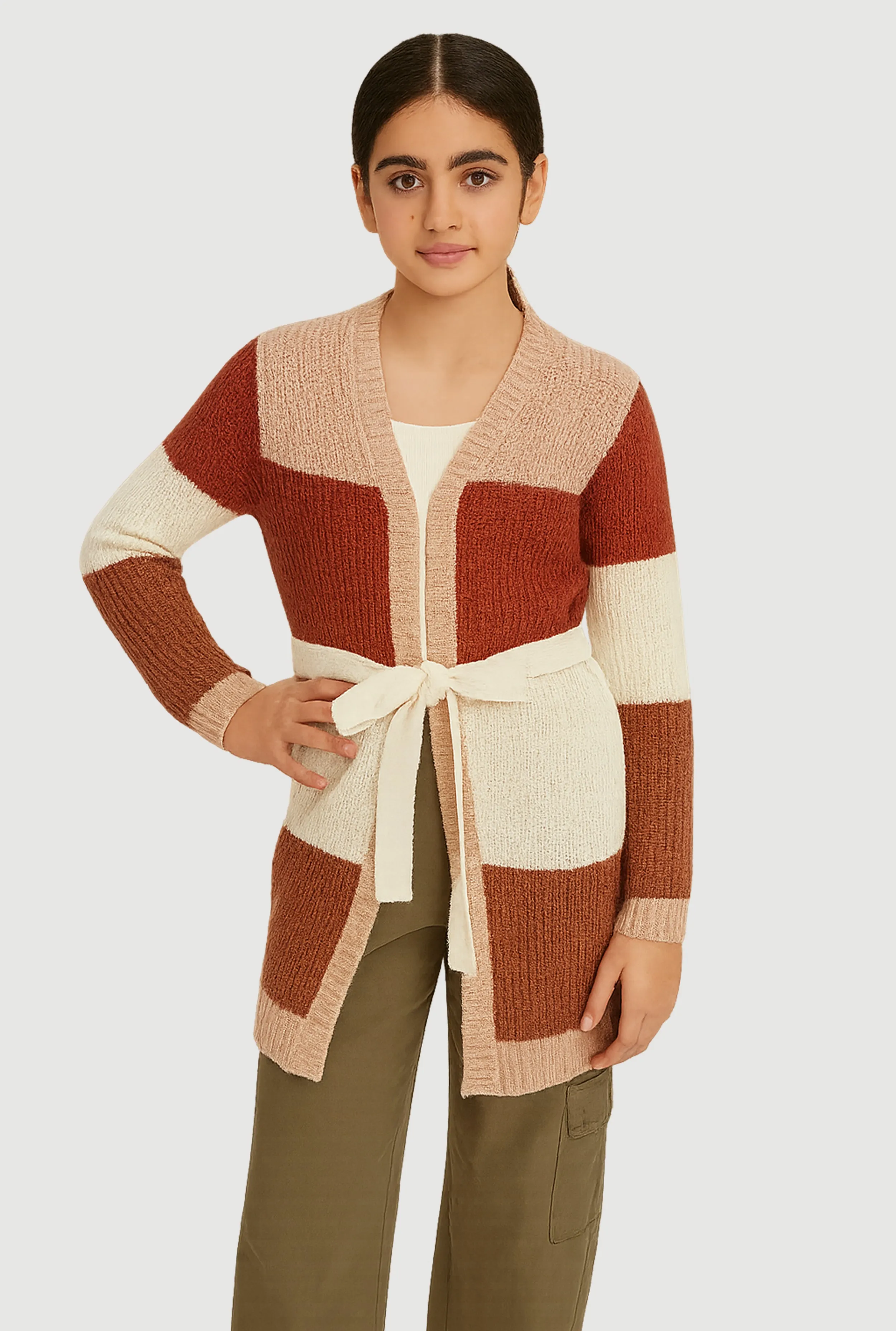 Girls Color Block Cardigan with Tie Waist Belt sold by Rainbow product image thumbnail 2