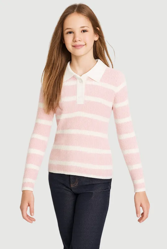Girls Striped Collared Sweater sold by Rainbow