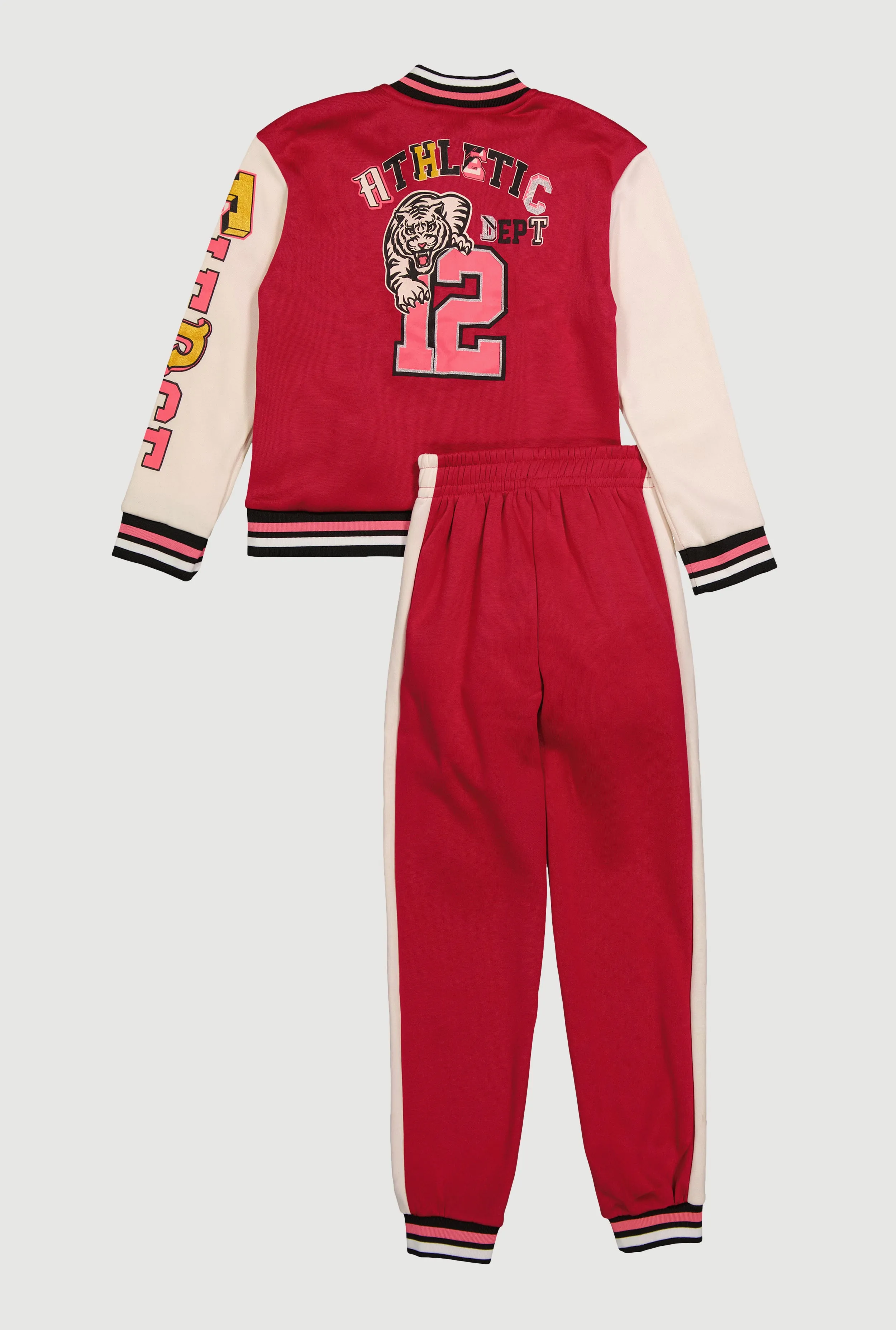 Girls Fleece Lined Color Blocked Fierce Graphic Varsity Jacket and Joggers sold by Rainbow product image thumbnail 3
