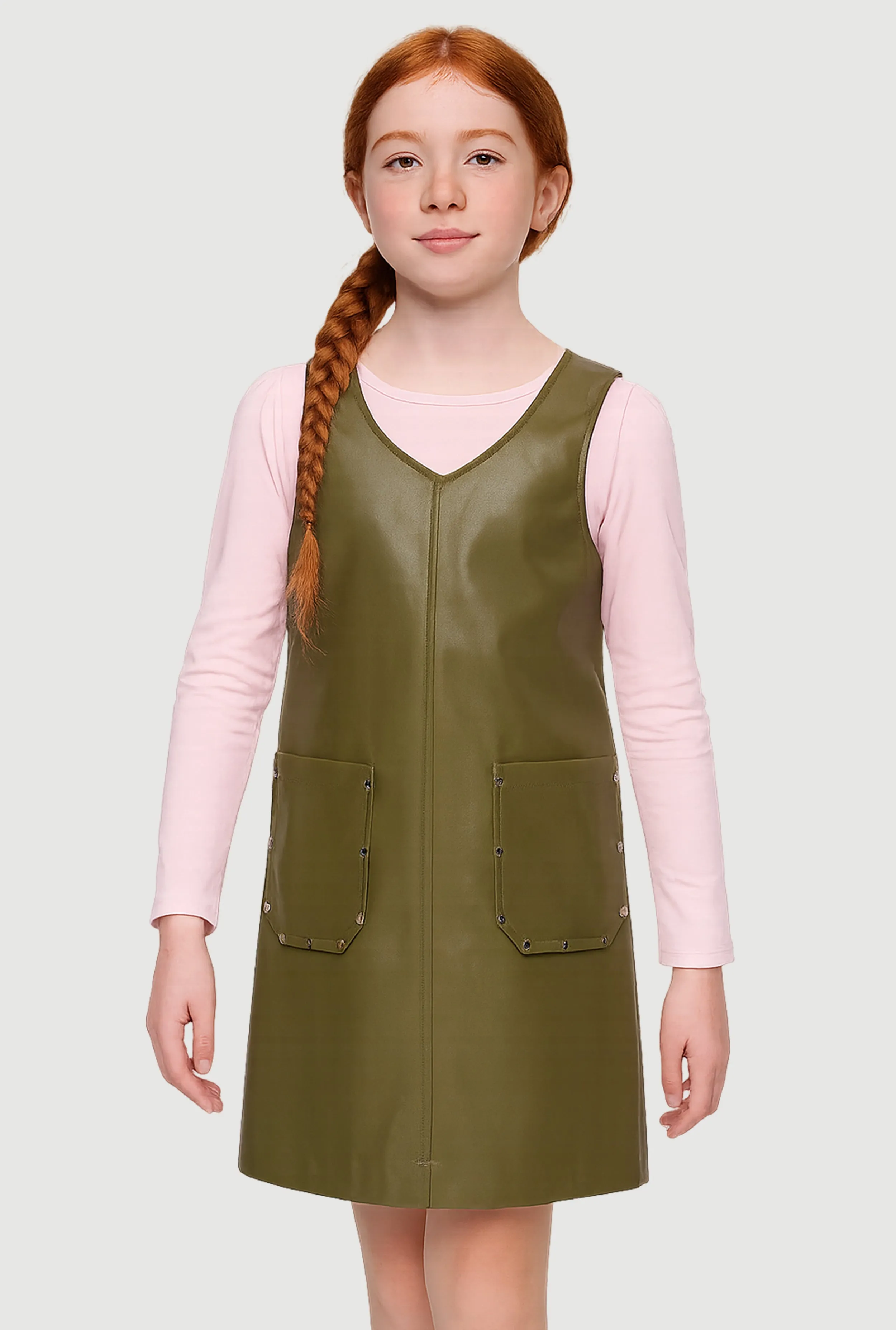 Girls Faux Leather Studded Cargo Pocket Dress with Top sold by Rainbow
