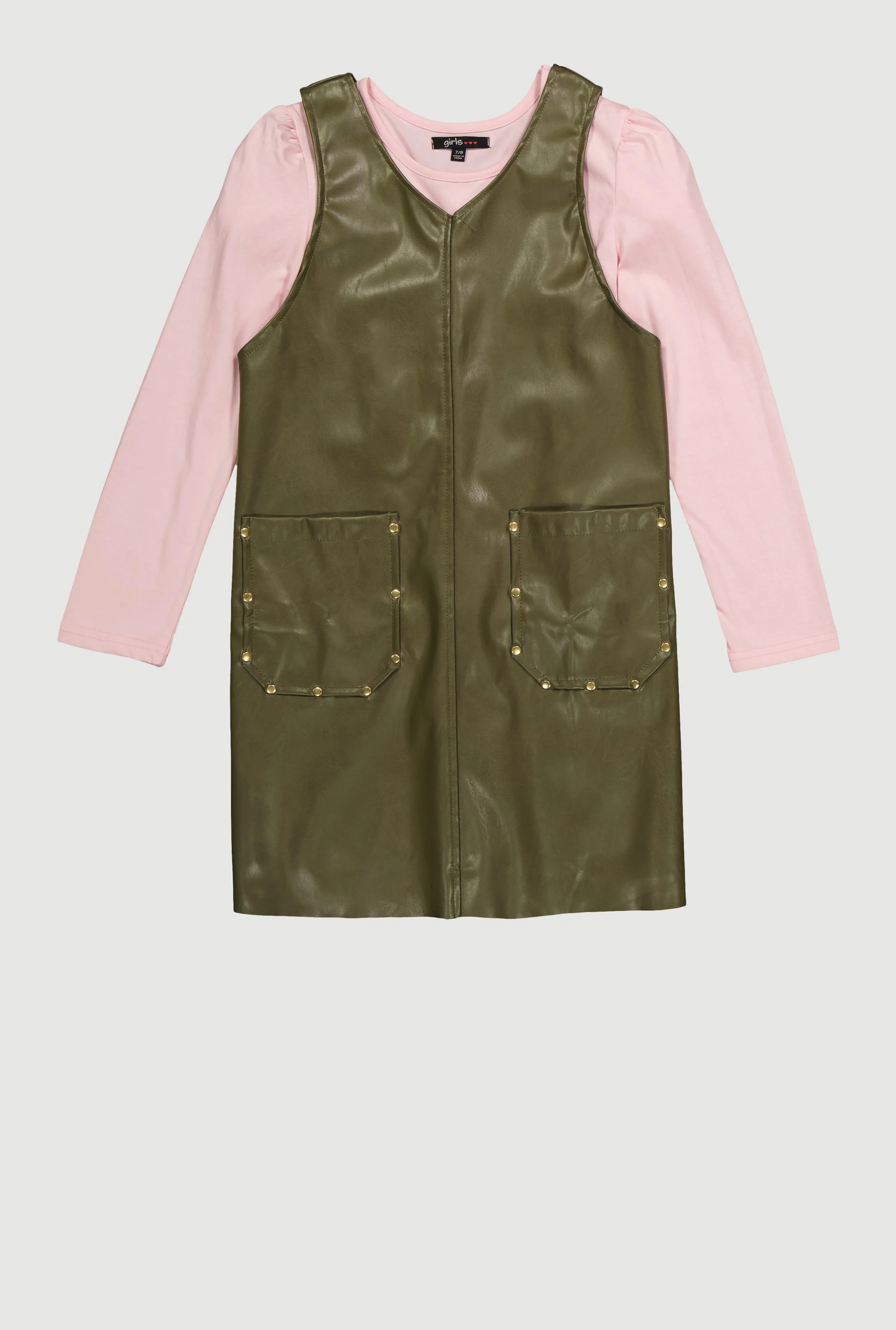 Girls Faux Leather Studded Cargo Pocket Dress with Top sold by Rainbow product image thumbnail 2