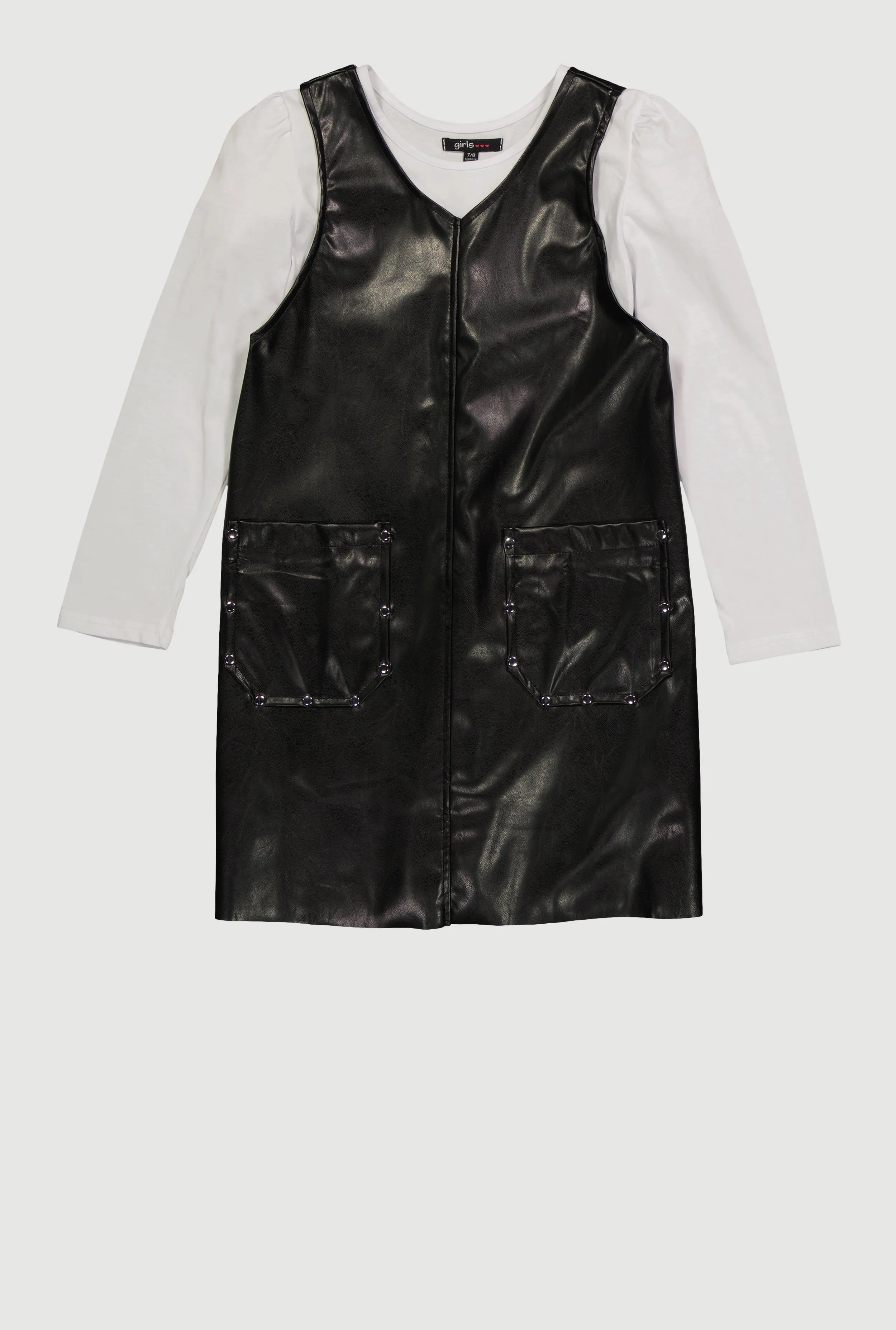 Girls Faux Leather Studded Cargo Pocket Dress with Top sold by Rainbow product image thumbnail 2