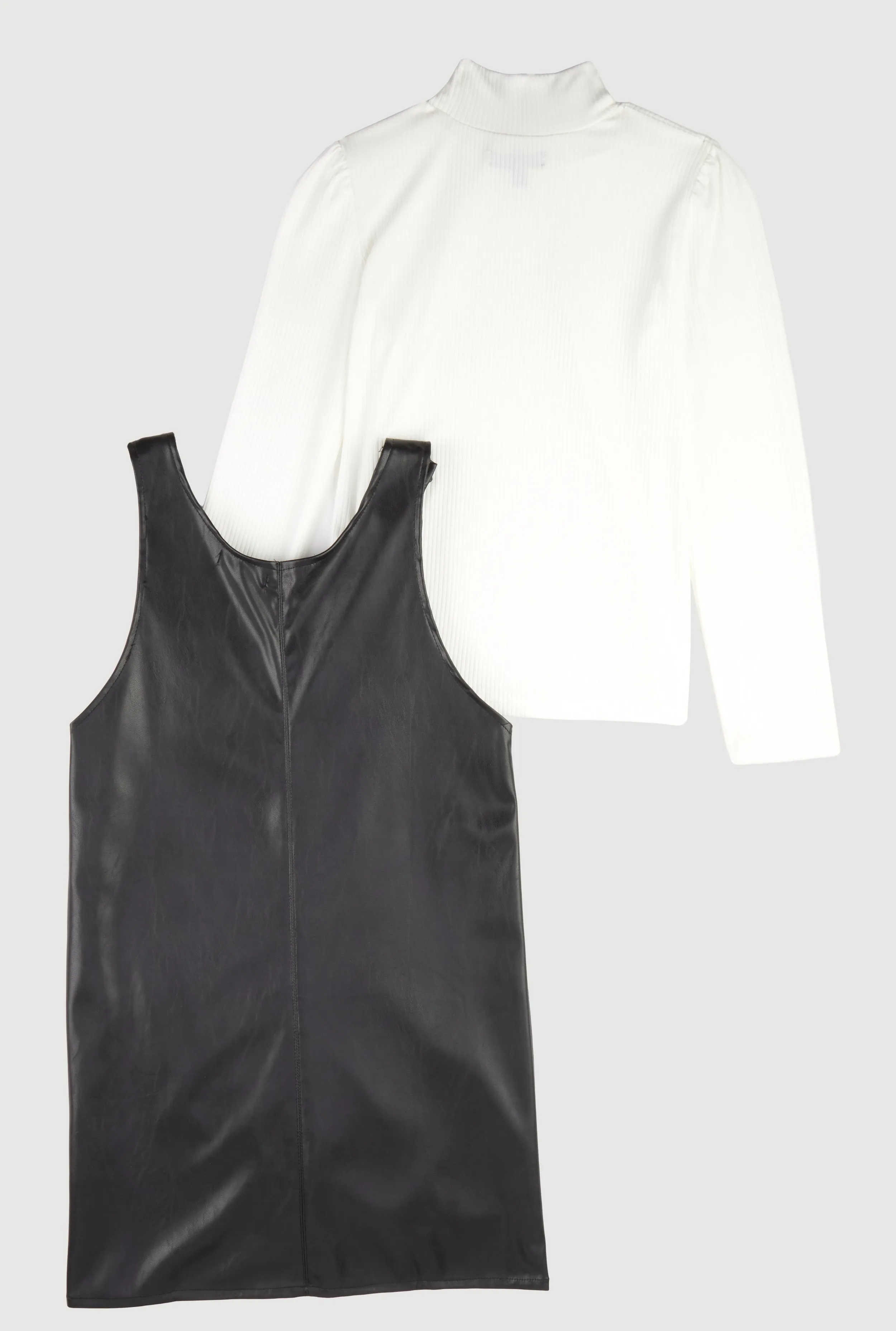 Girls Faux Leather Bow Detail Overall Dress with Top sold by Rainbow product image thumbnail 3