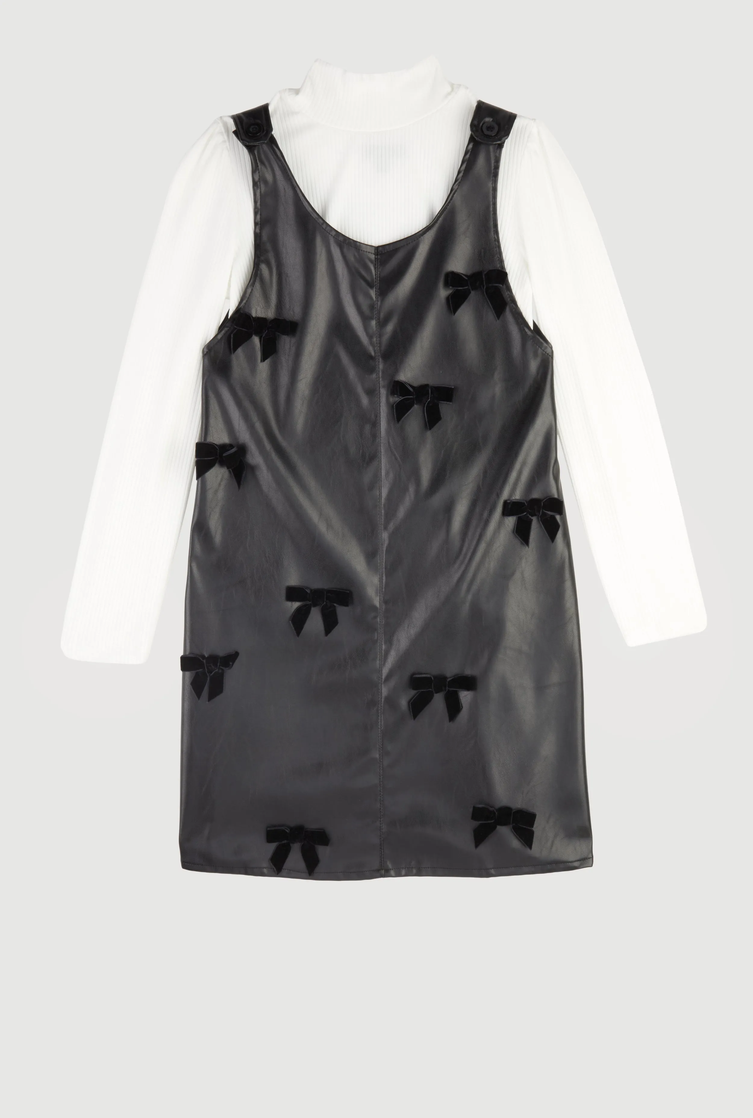Girls Faux Leather Bow Detail Overall Dress with Top sold by Rainbow product image thumbnail 2