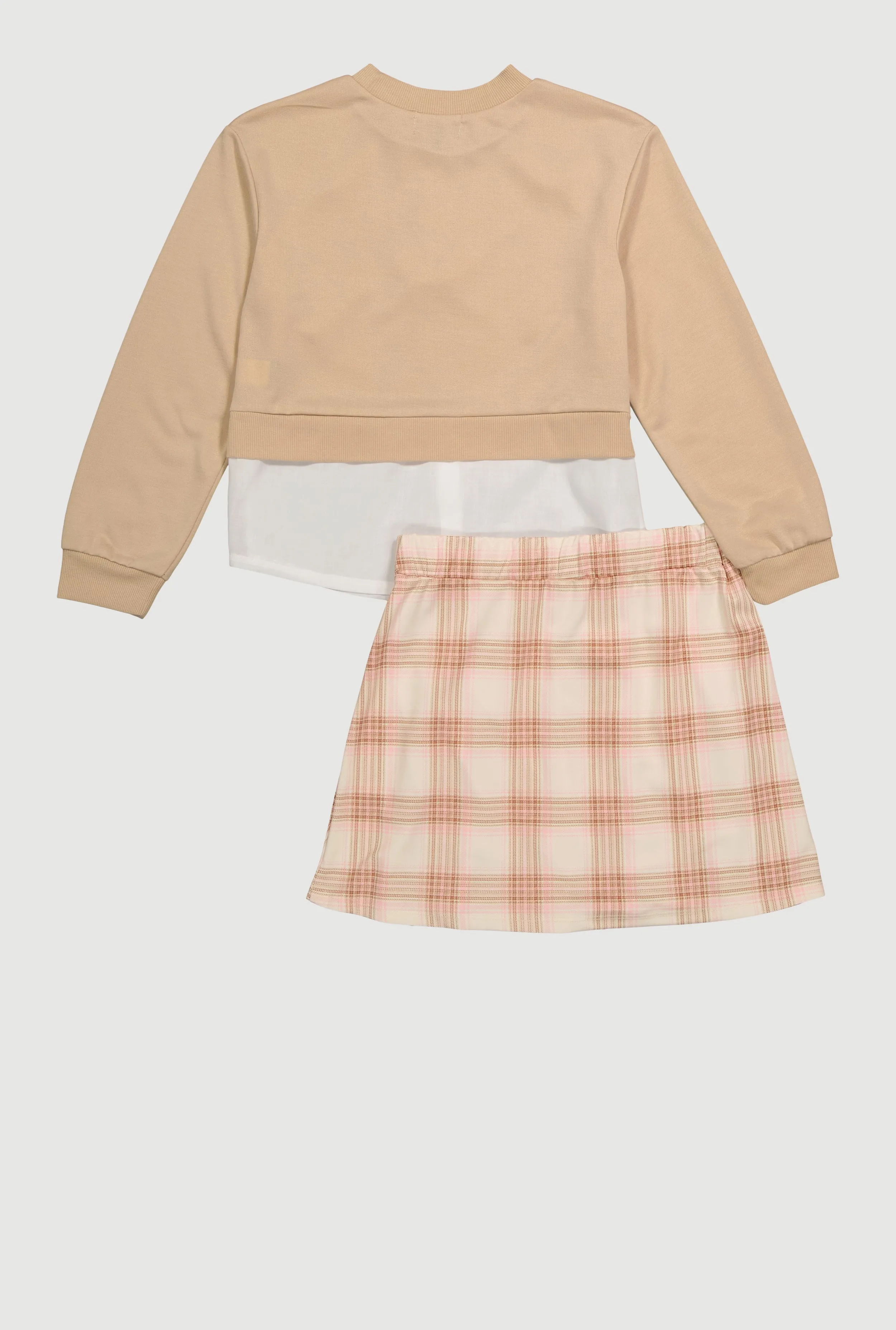 Girls Bow Layered Look Sweatshirt and Plaid Pleated Skirt sold by Rainbow product image thumbnail 3
