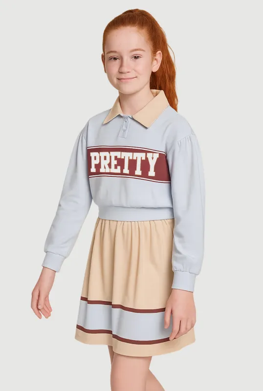 Girls Pretty Polo Top and Pleated Skirt Set sold by Rainbow