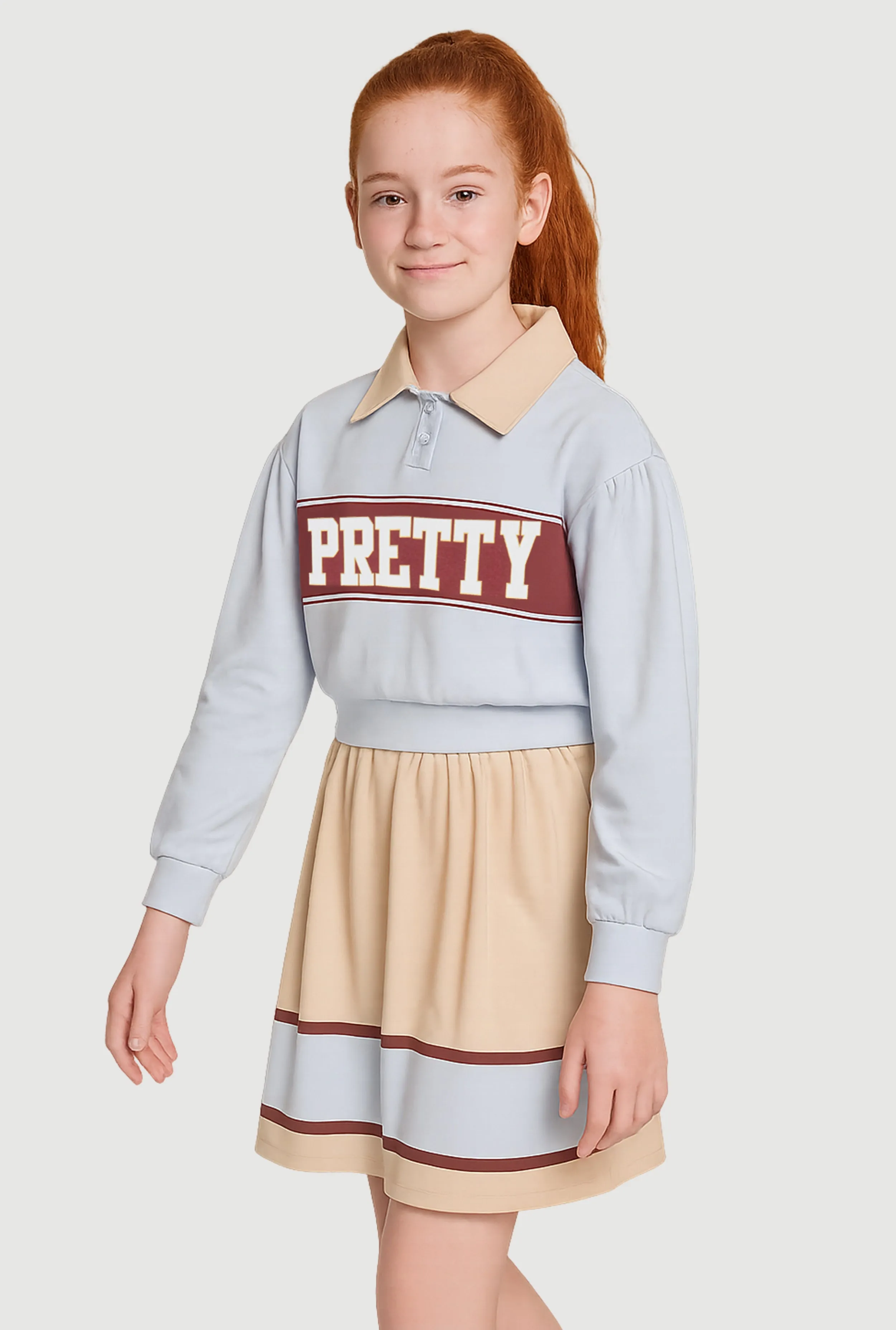 Girls Pretty Polo Top and Pleated Skirt Set sold by Rainbow