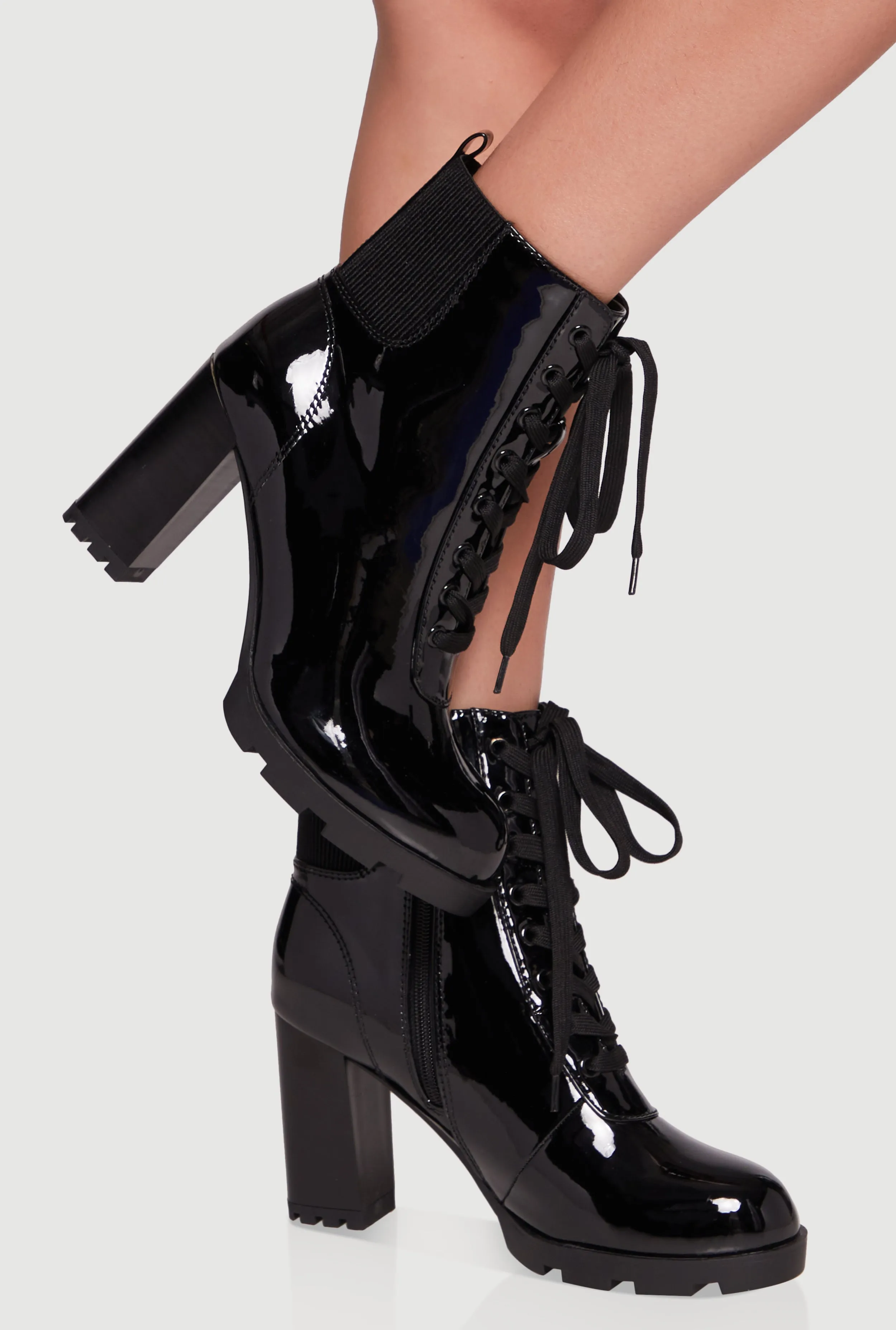 Side Zip Lace Up Block Heel Combat Boot sold by Rainbow product image thumbnail 2
