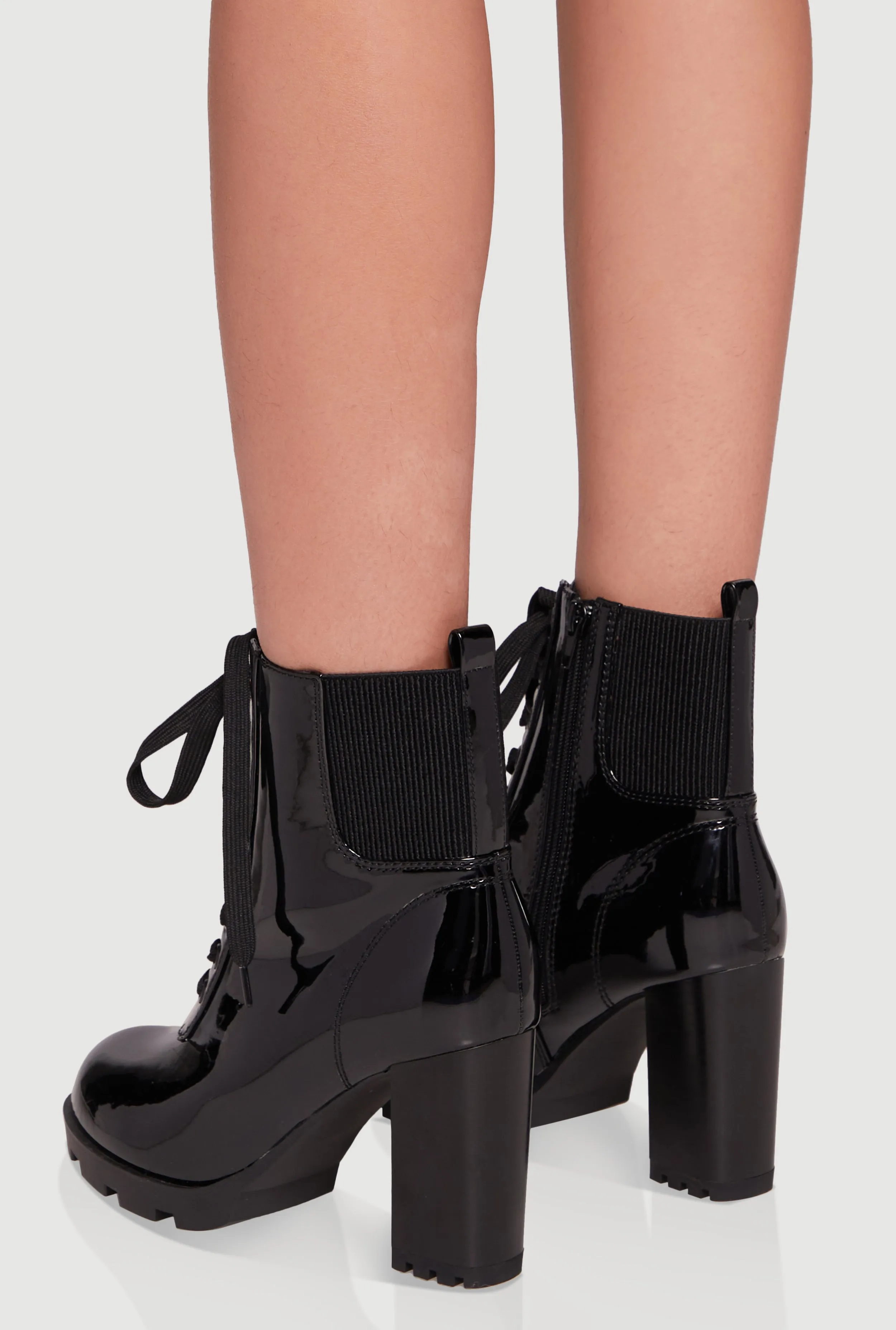 Side Zip Lace Up Block Heel Combat Boot sold by Rainbow product image thumbnail 3