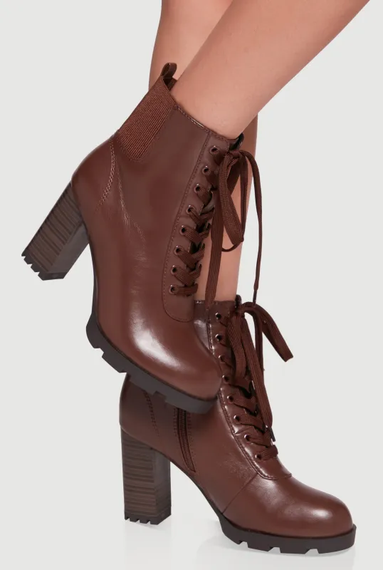 Side Zip Lace Up Block Heel Combat Boot sold by Rainbow
