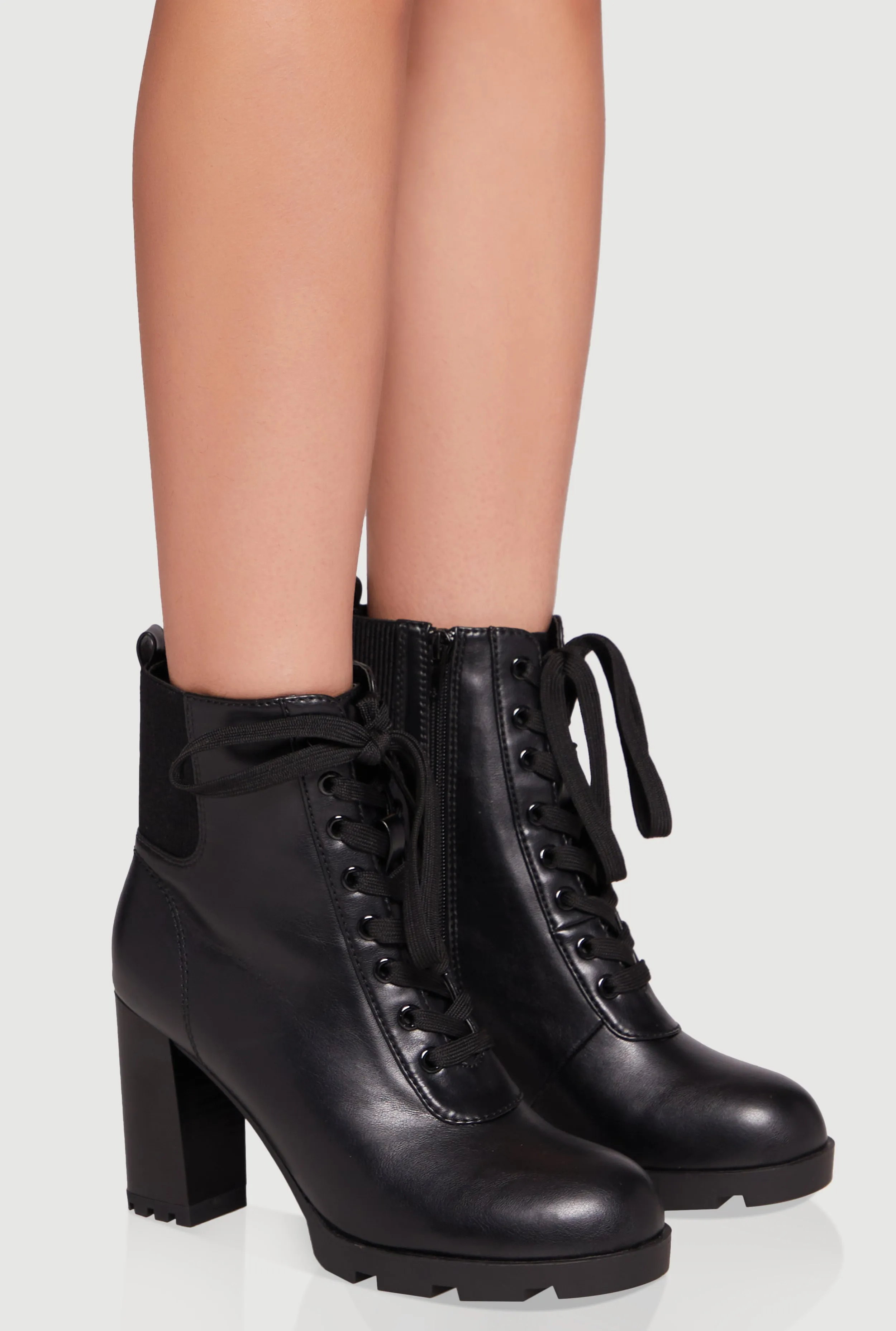 Side Zip Lace Up Block Heel Combat Boot sold by Rainbow product image thumbnail 2