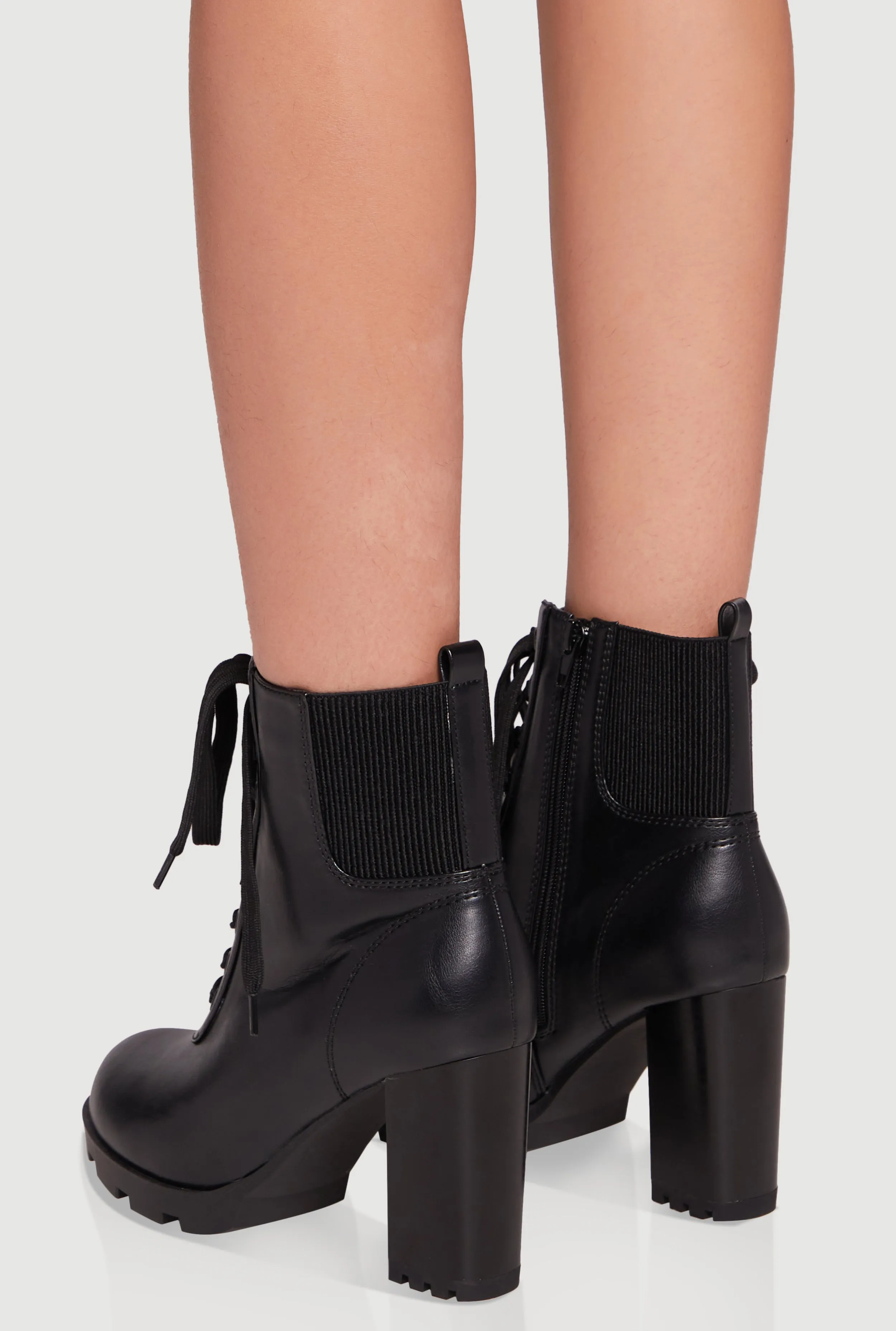 Side Zip Lace Up Block Heel Combat Boot sold by Rainbow product image thumbnail 3