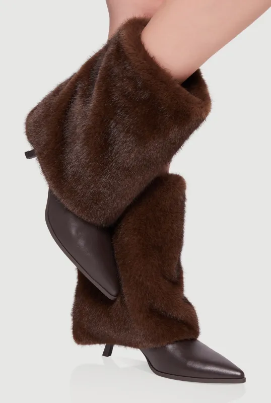 Trendy Faux Fur Slanted Kitten Heel Pointed Toe Booties sold by Rainbow