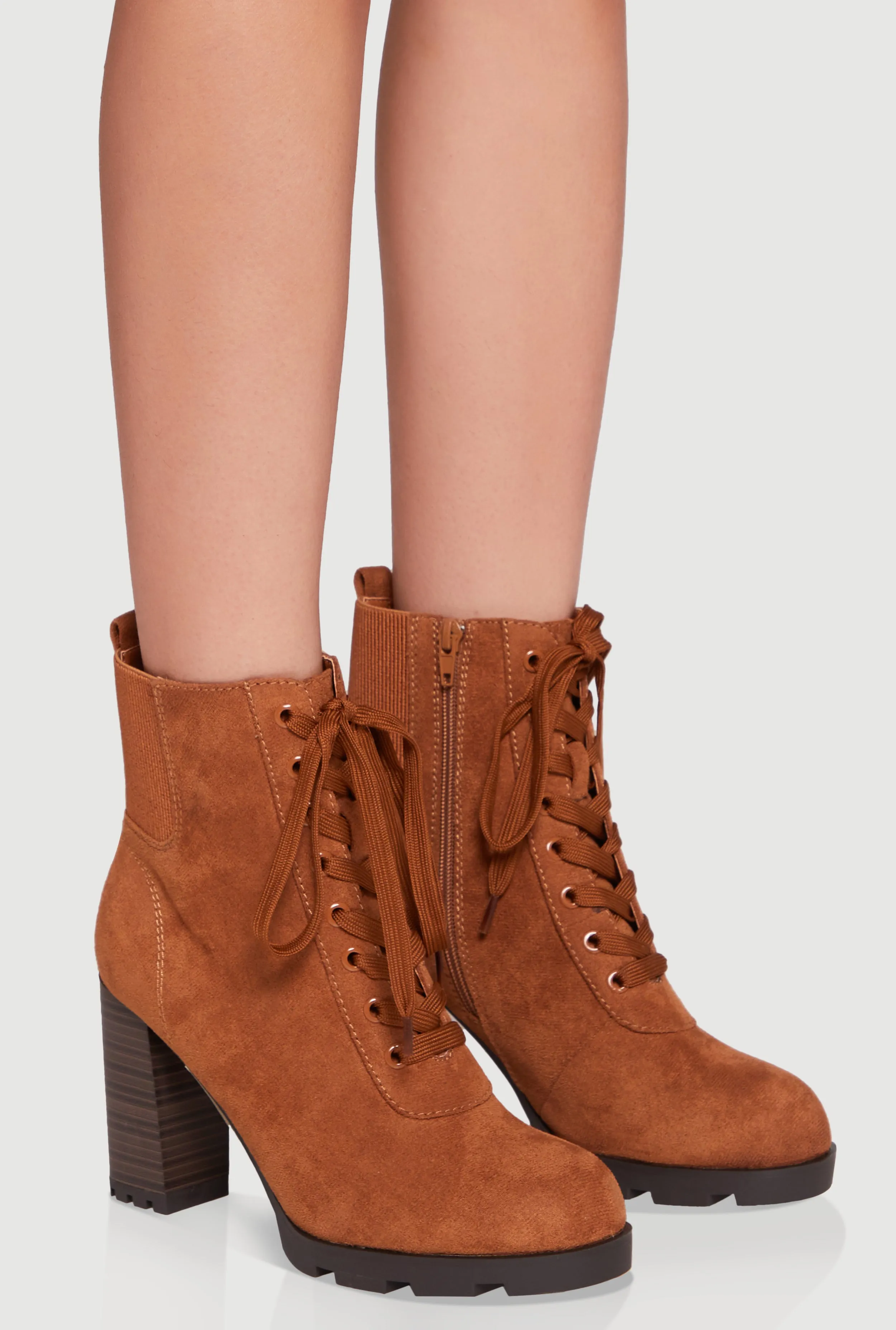 Side Zip Lace Up Block Heel Combat Boot sold by Rainbow product image thumbnail 2