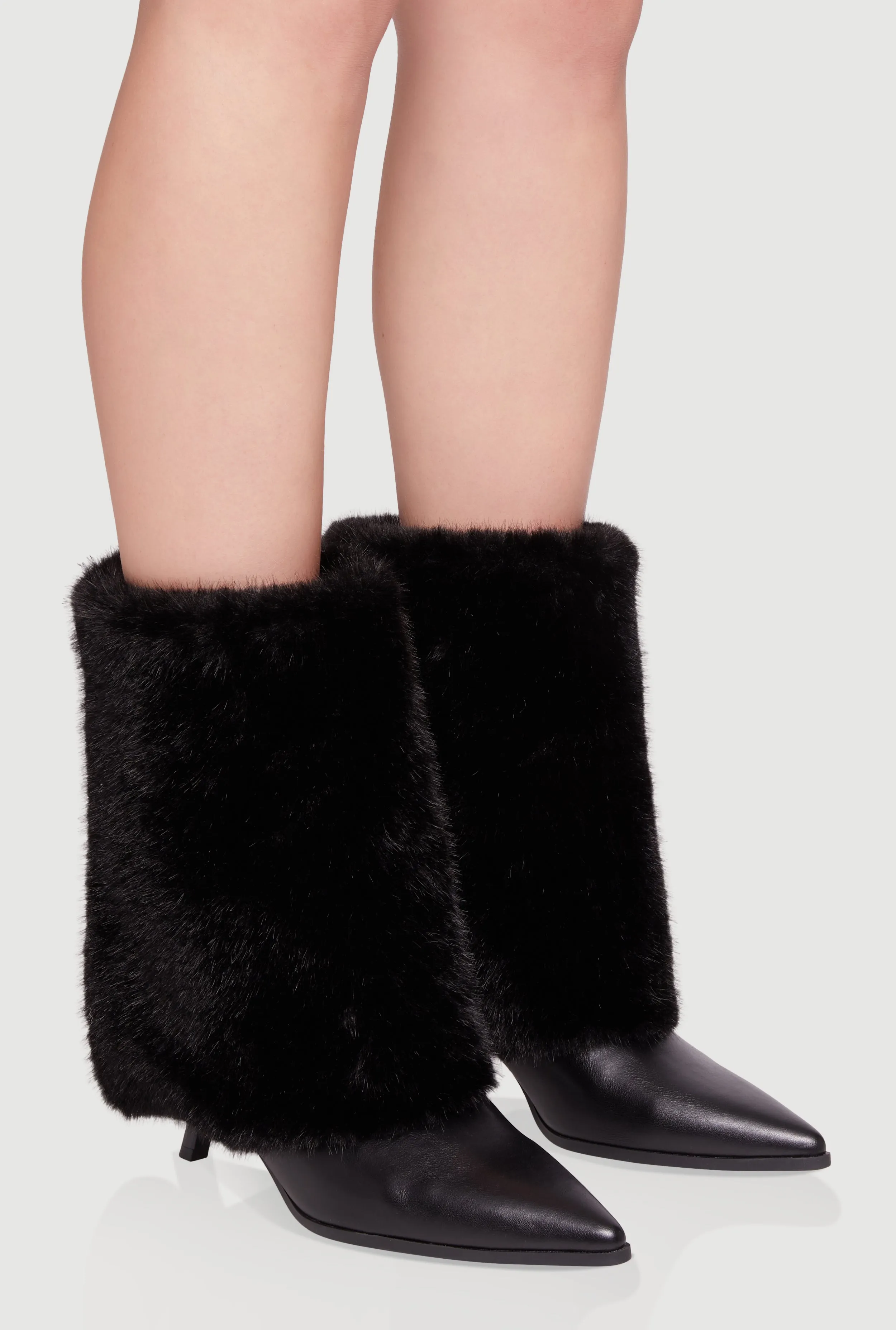 Trendy Faux Fur Slanted Kitten Heel Pointed Toe Booties sold by Rainbow product image thumbnail 2