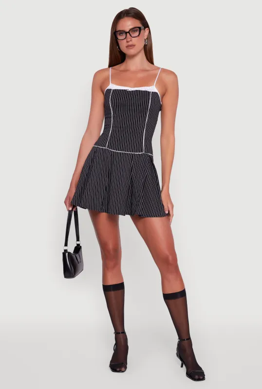 Sleeveless Two Toned Pinstripe Pleated Dress sold by Rainbow