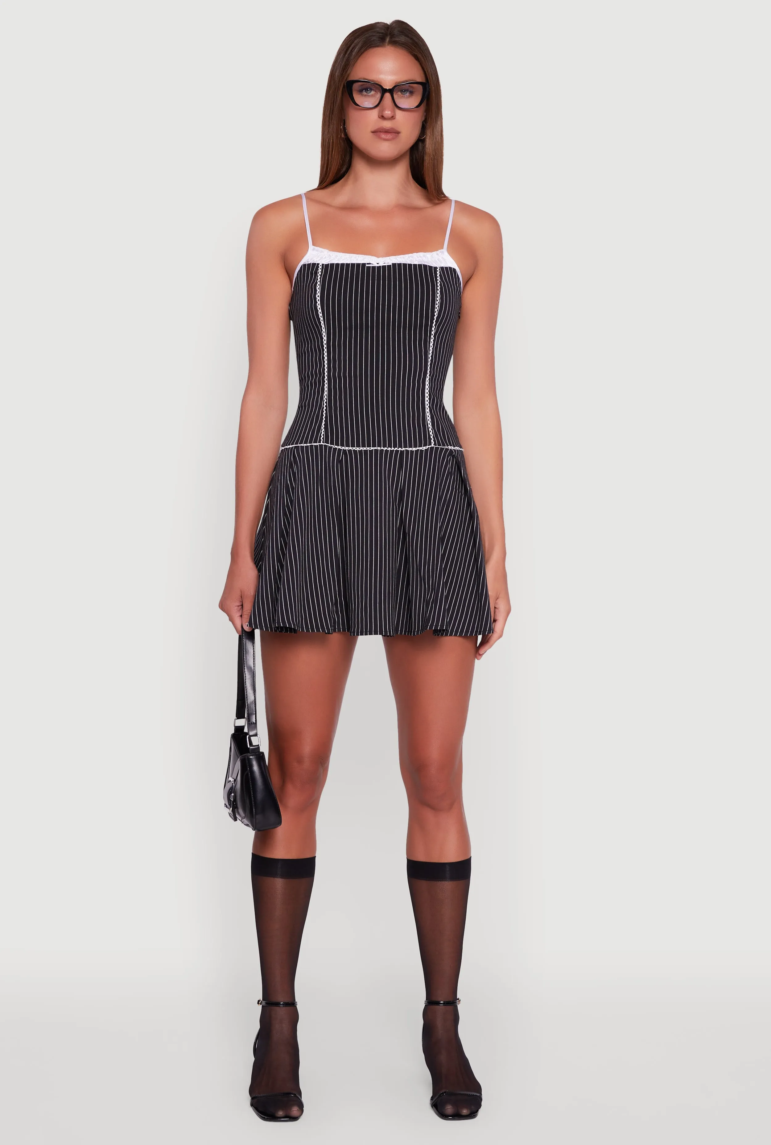 Sleeveless Two Toned Pinstripe Pleated Dress sold by Rainbow product image thumbnail 2