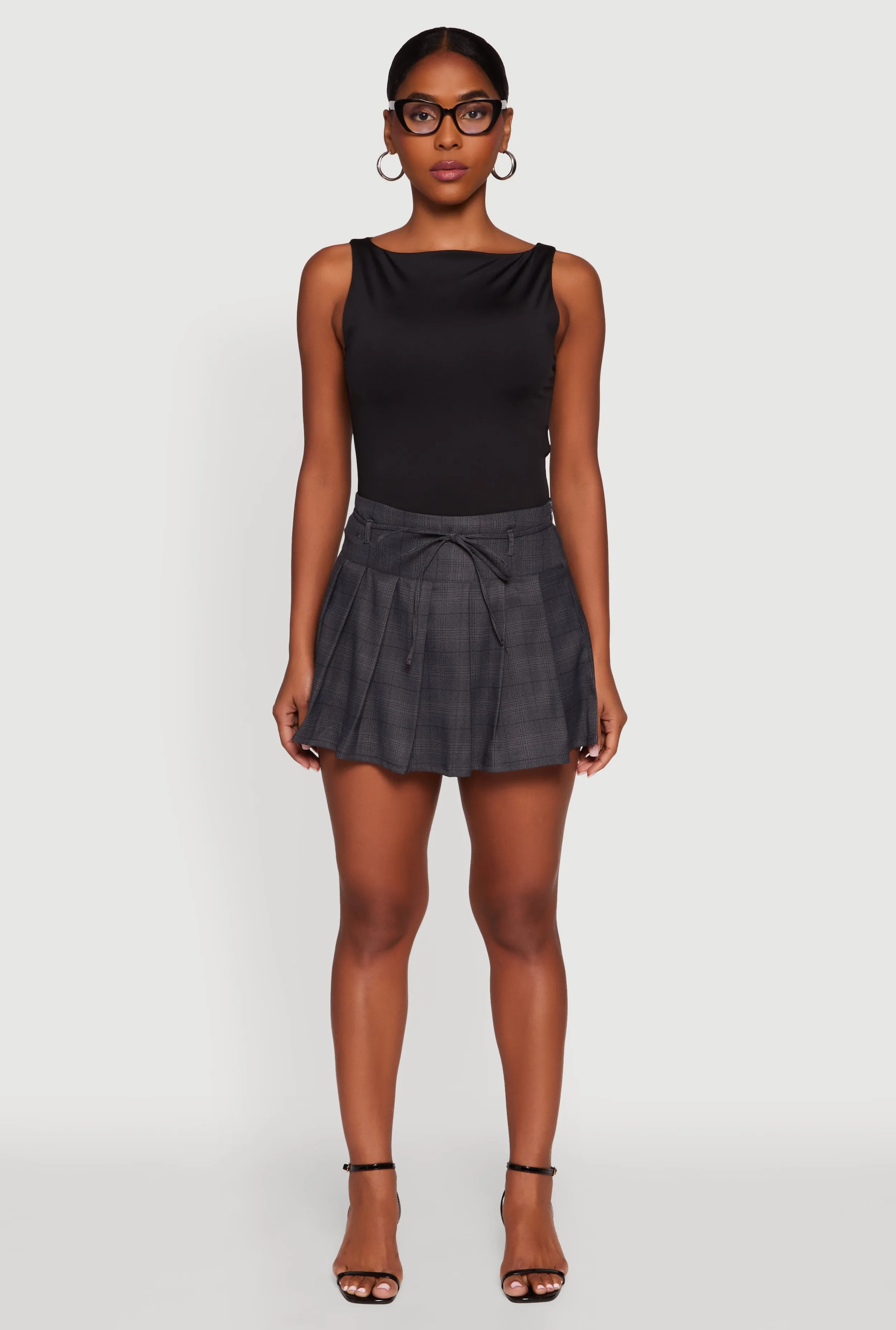 Tie Waist Belted Mini Plaid Pleated Skirt sold by Rainbow product image thumbnail 2