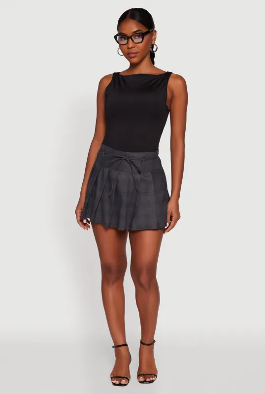 Tie Waist Belted Mini Plaid Pleated Skirt sold by Rainbow