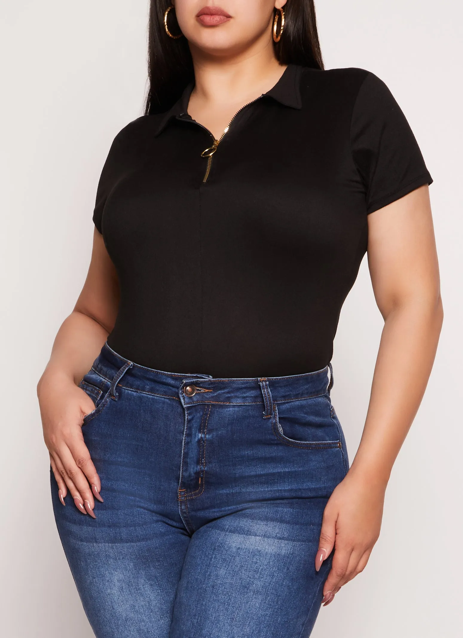 Plus Size Half Zip Collared Short Sleeve Top sold by Rainbow product image thumbnail 2