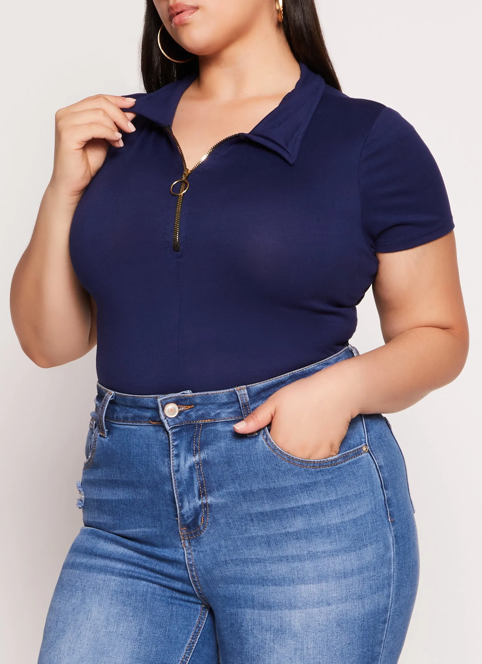 Plus Size Half Zip Collared Short Sleeve Top sold by Rainbow product image thumbnail 4