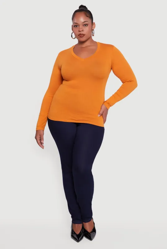 V-Neck Long Sleeve Solid T-Shirt sold by Rainbow