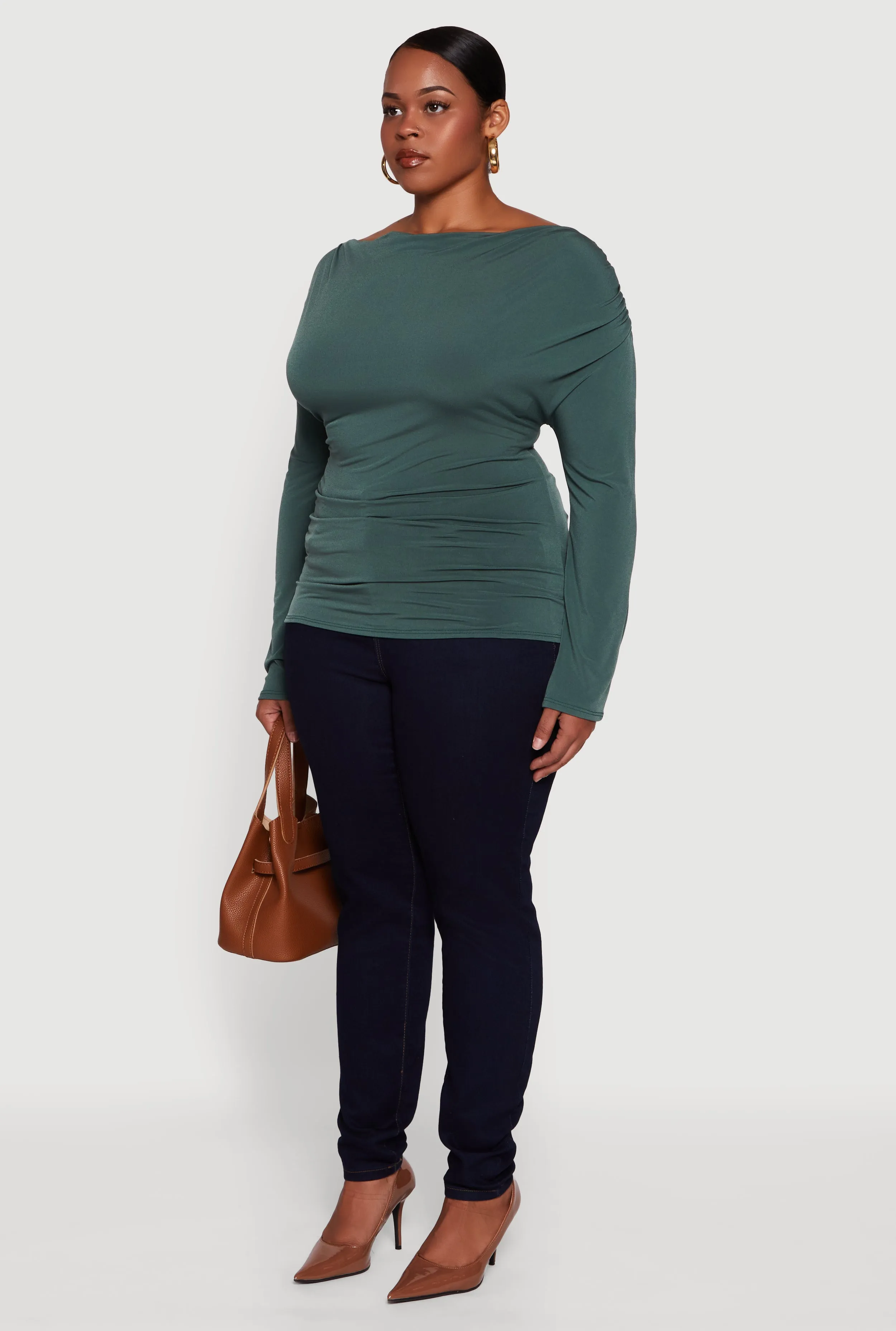 Plus Size Cowl Neck Ruched Long Sleeve Blouse sold by Rainbow product image thumbnail 5