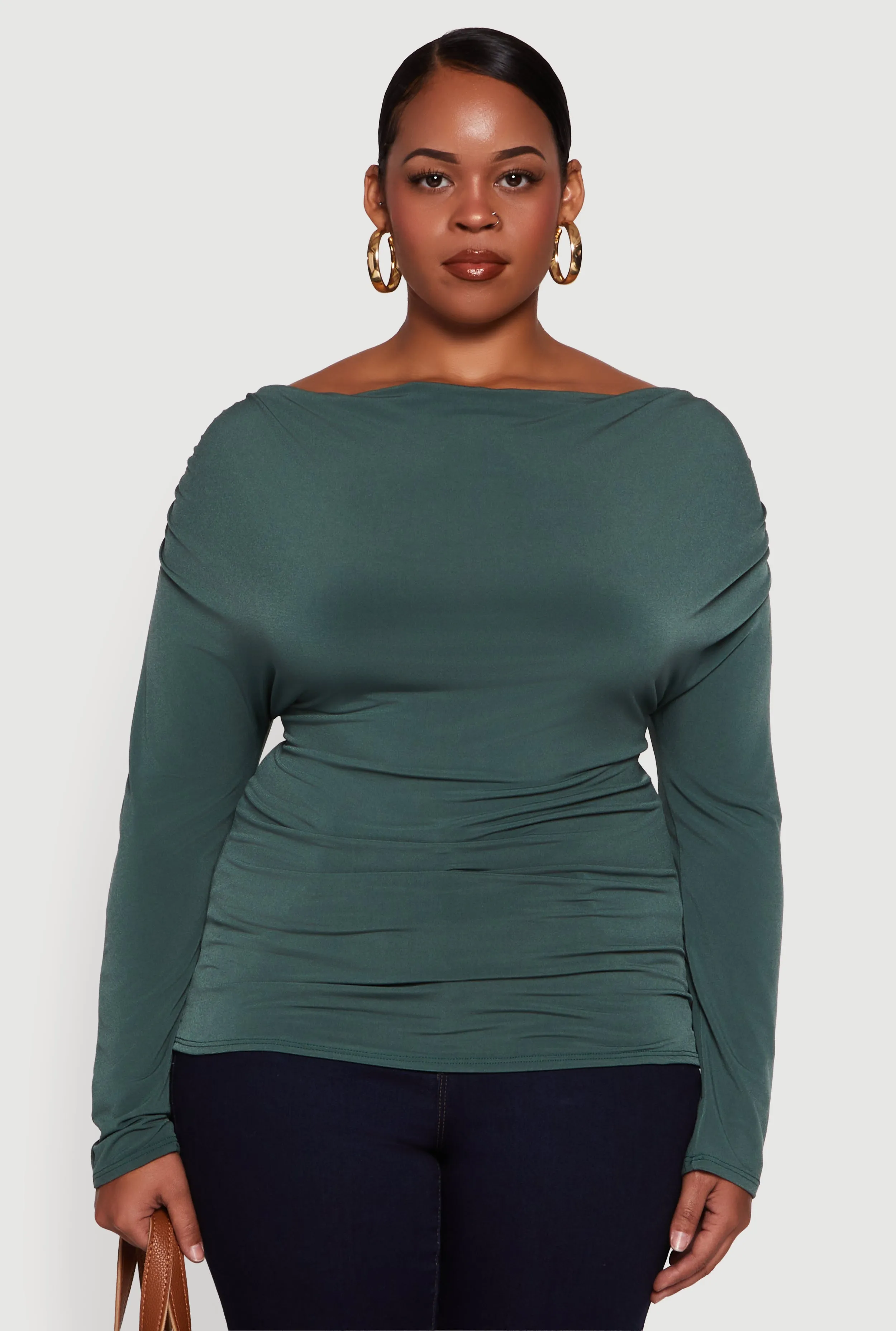 Plus Size Cowl Neck Ruched Long Sleeve Blouse sold by Rainbow product image thumbnail 2