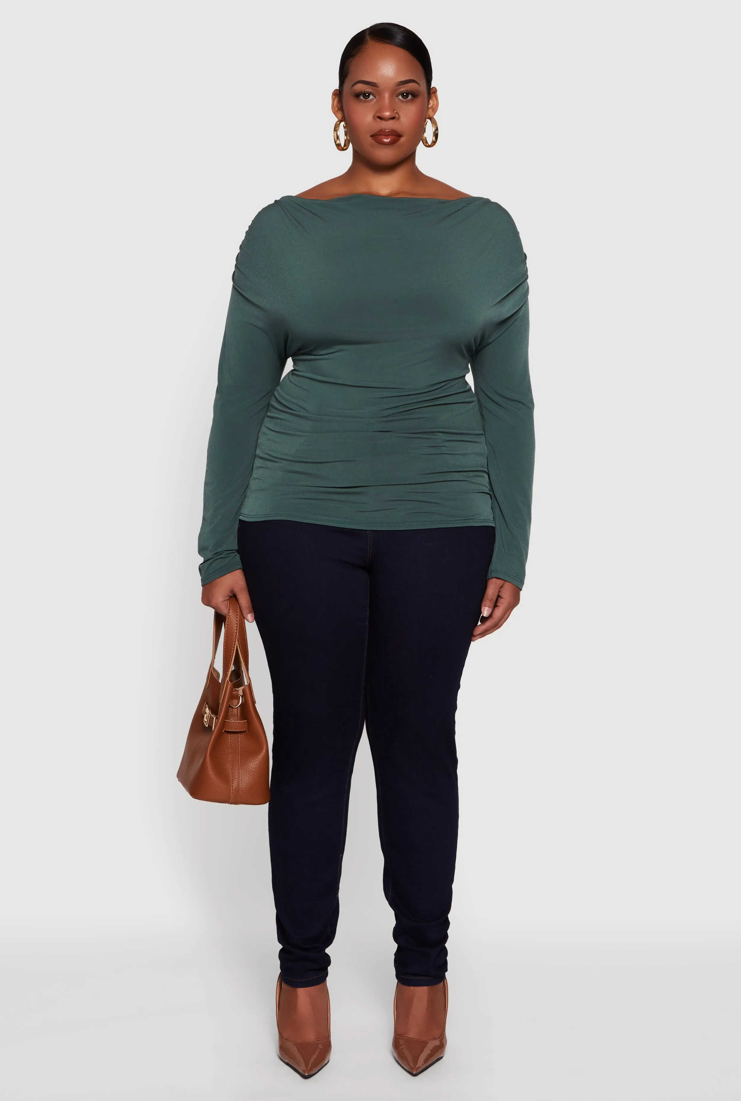 Plus Size Cowl Neck Ruched Long Sleeve Blouse sold by Rainbow product image thumbnail 3