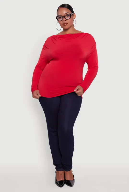Plus Size Cowl Neck Ruched Long Sleeve Blouse sold by Rainbow