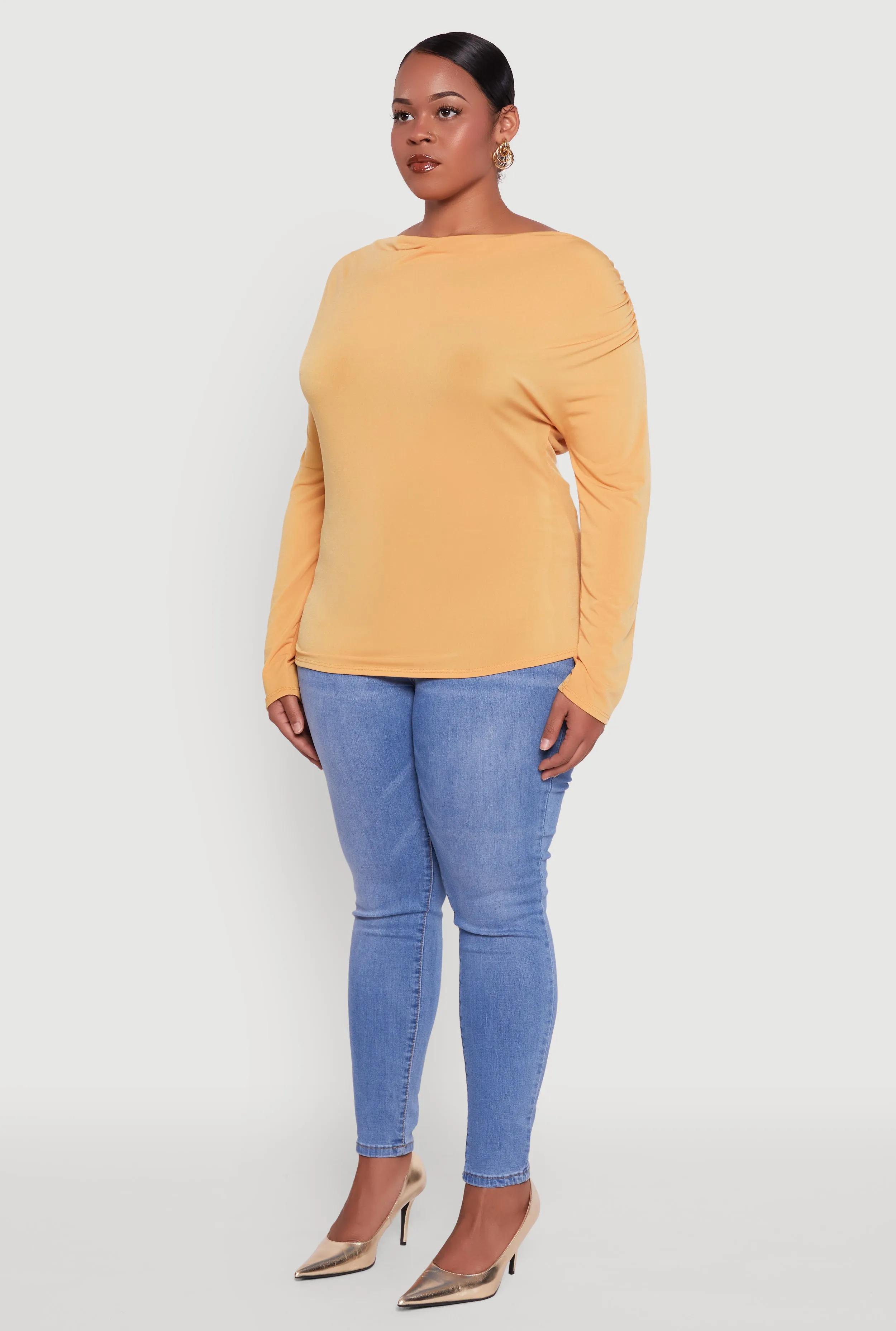 Plus Size Cowl Neck Ruched Long Sleeve Blouse sold by Rainbow product image thumbnail 5