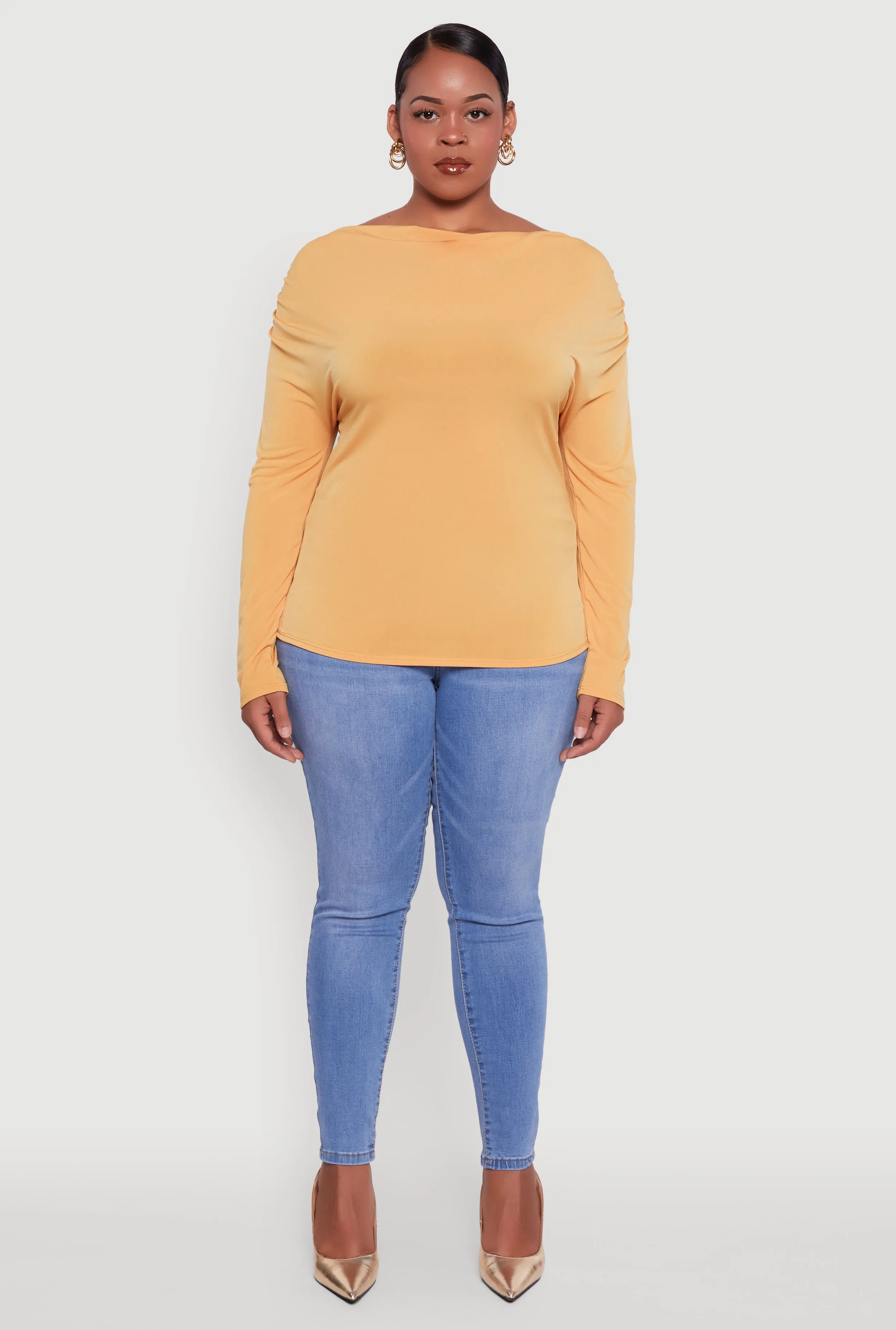 Plus Size Cowl Neck Ruched Long Sleeve Blouse sold by Rainbow product image thumbnail 3