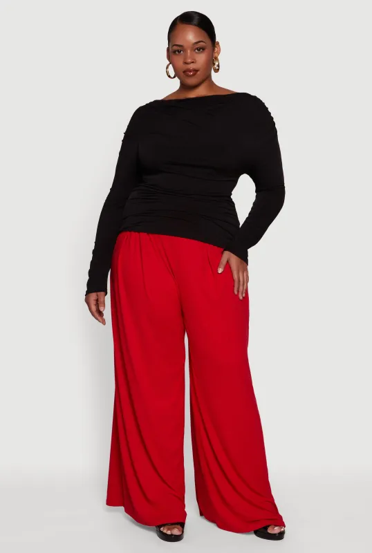 Plus Size Cowl Neck Ruched Long Sleeve Blouse sold by Rainbow