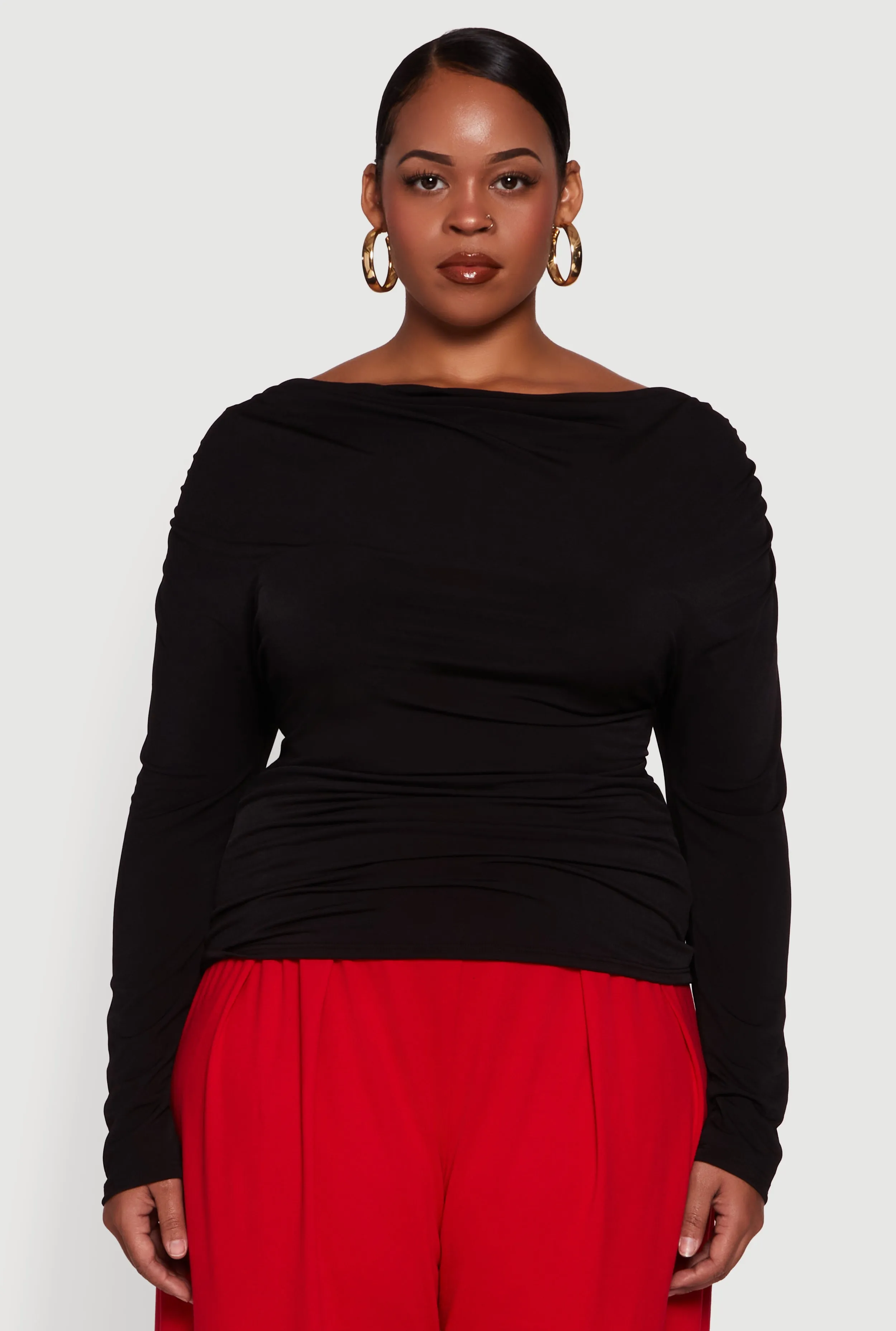 Plus Size Cowl Neck Ruched Long Sleeve Blouse sold by Rainbow product image thumbnail 2