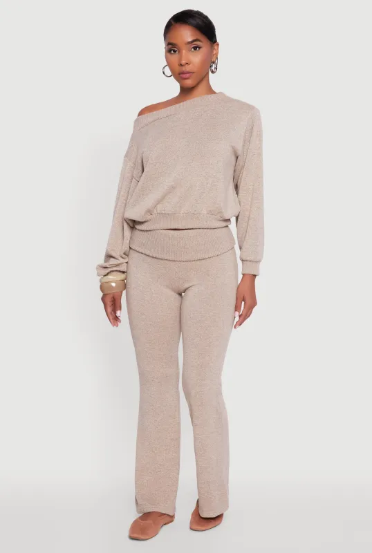 Brushed Knit Fold Over Flare Pants sold by Rainbow