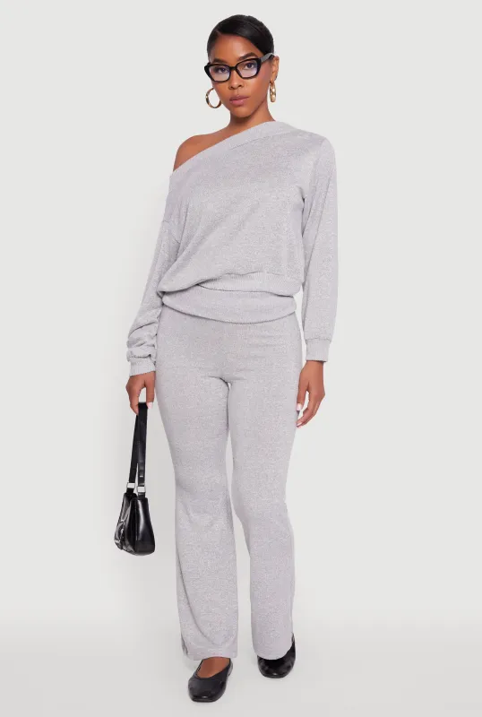 Brushed Knit Fold Over Flare Pants sold by Rainbow