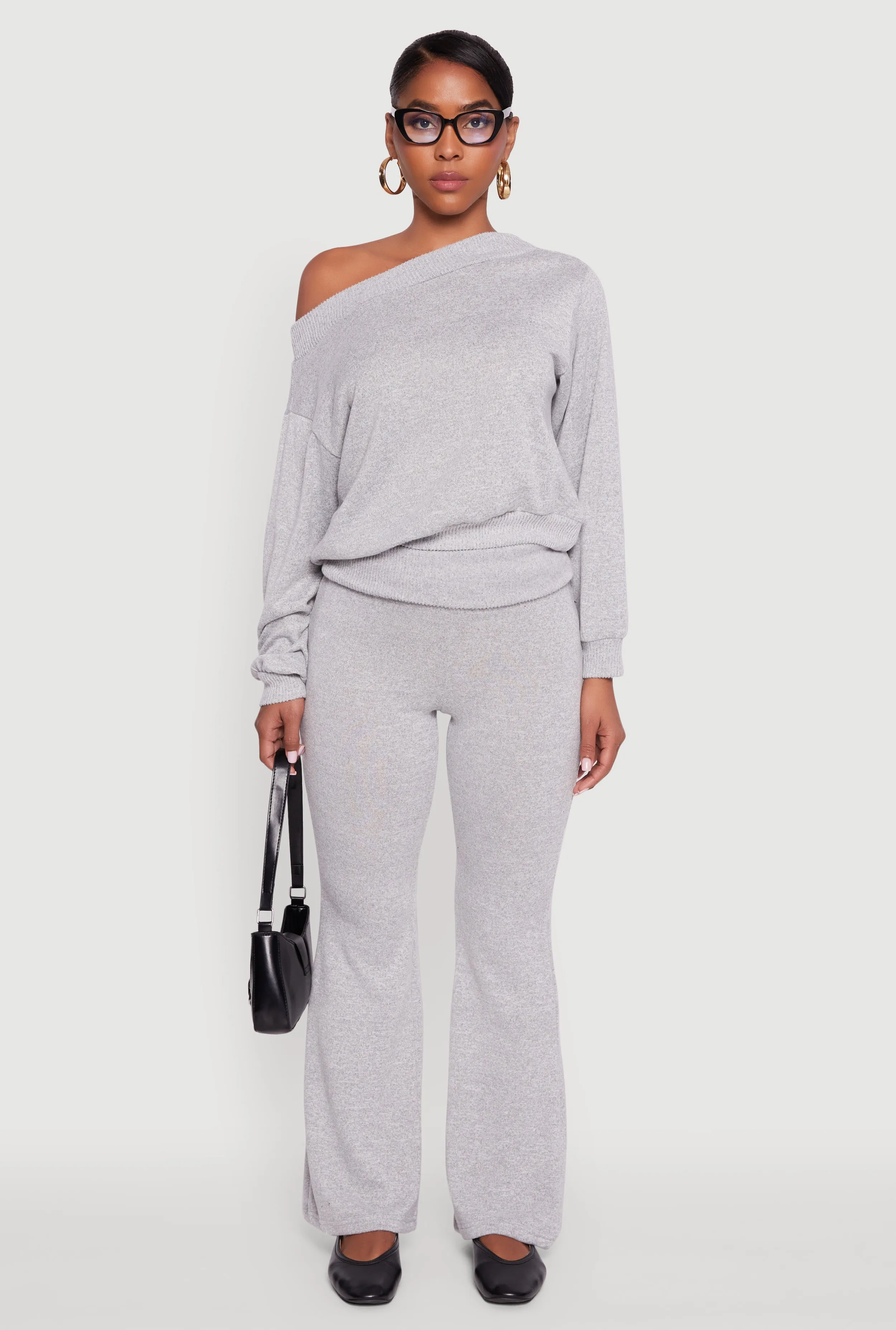 Brushed Knit Fold Over Flare Pants sold by Rainbow product image thumbnail 2