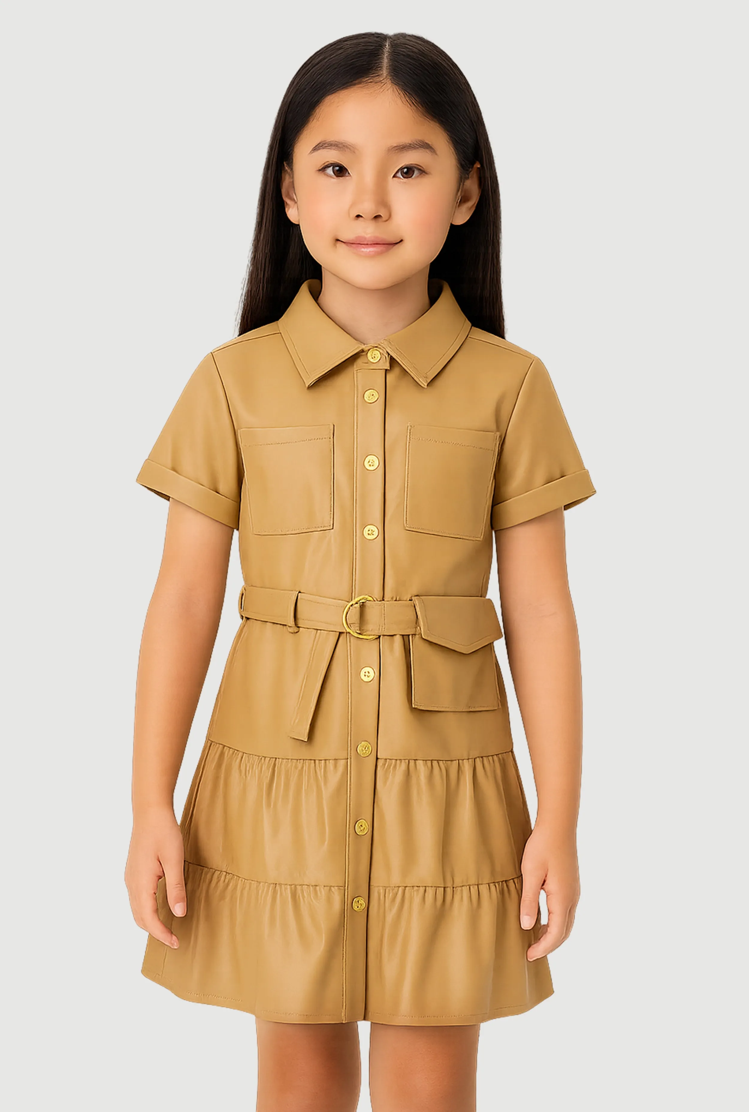 Little Girls Faux Leather Shirt Dress with Belt and Pouch sold by Rainbow product image thumbnail 3