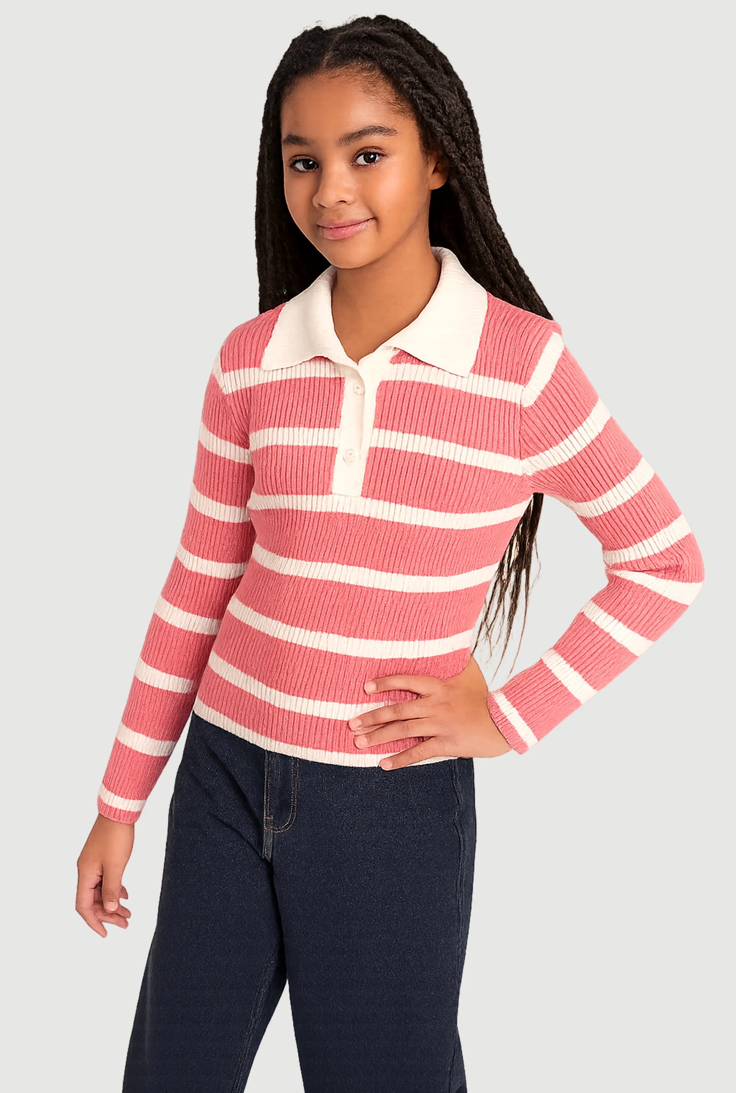 Girls Striped Collared Sweater sold by Rainbow