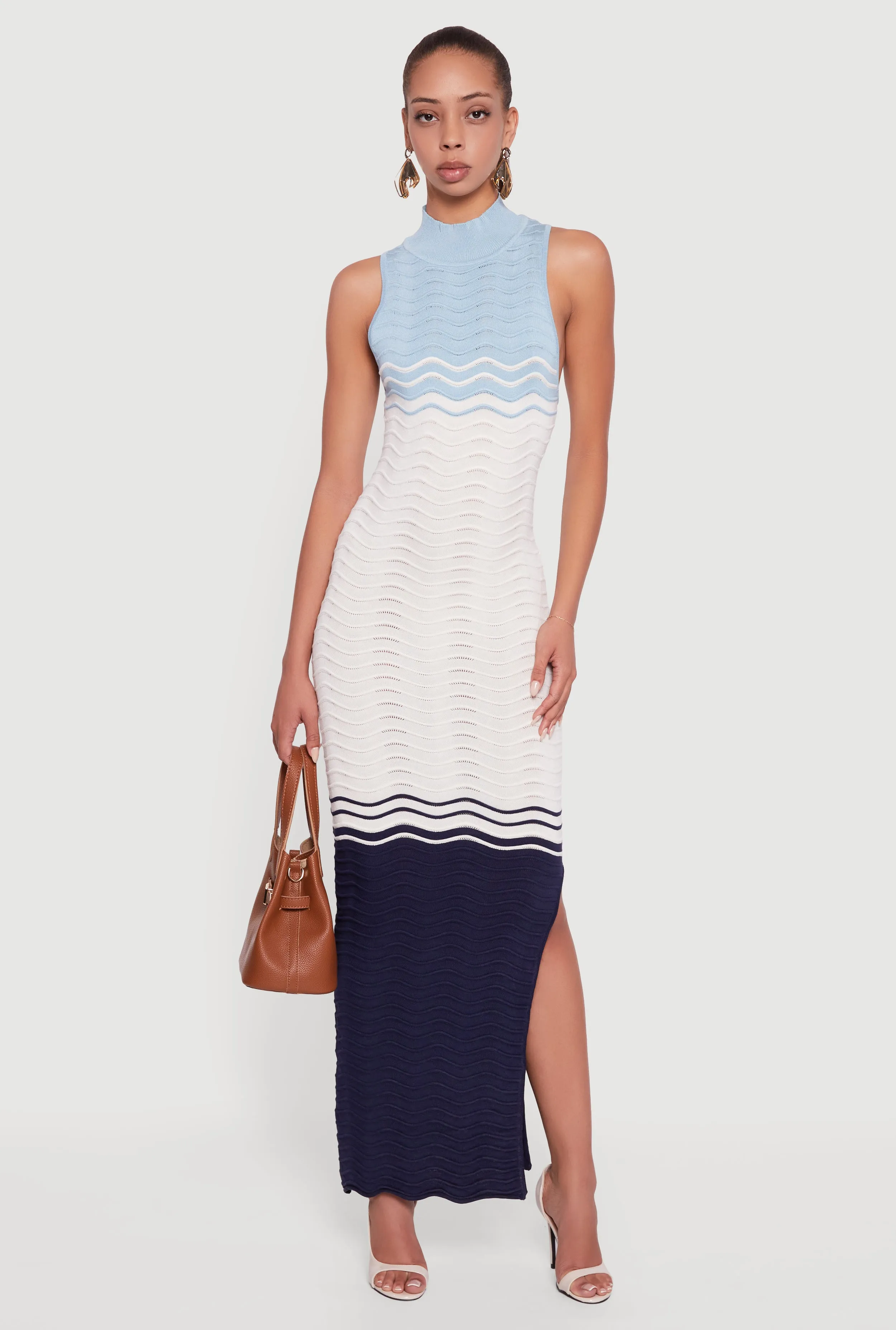 Color Blocked Wavy Stripe Side Slit Maxi Dress sold by Rainbow product image thumbnail 3