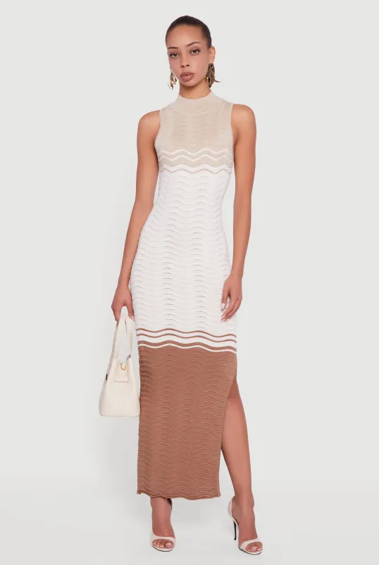 Color Blocked Wavy Stripe Side Slit Maxi Dress made by Rainbow