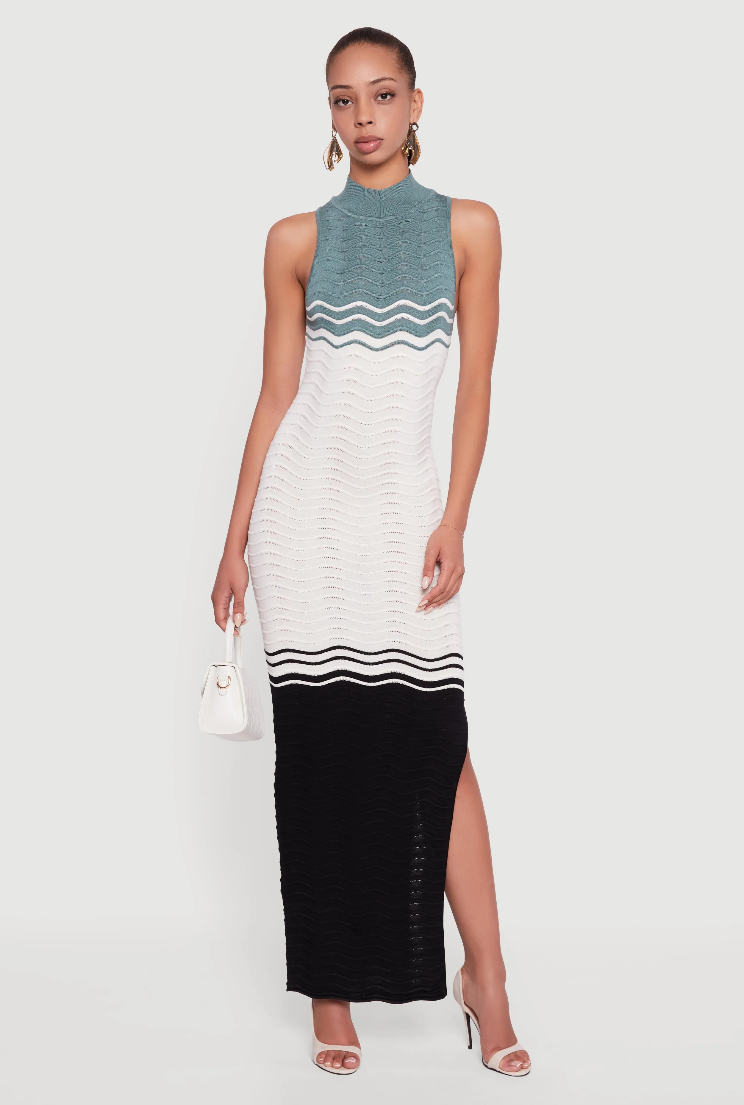 Color Blocked Wavy Stripe Side Slit Maxi Dress sold by Rainbow product image thumbnail 2