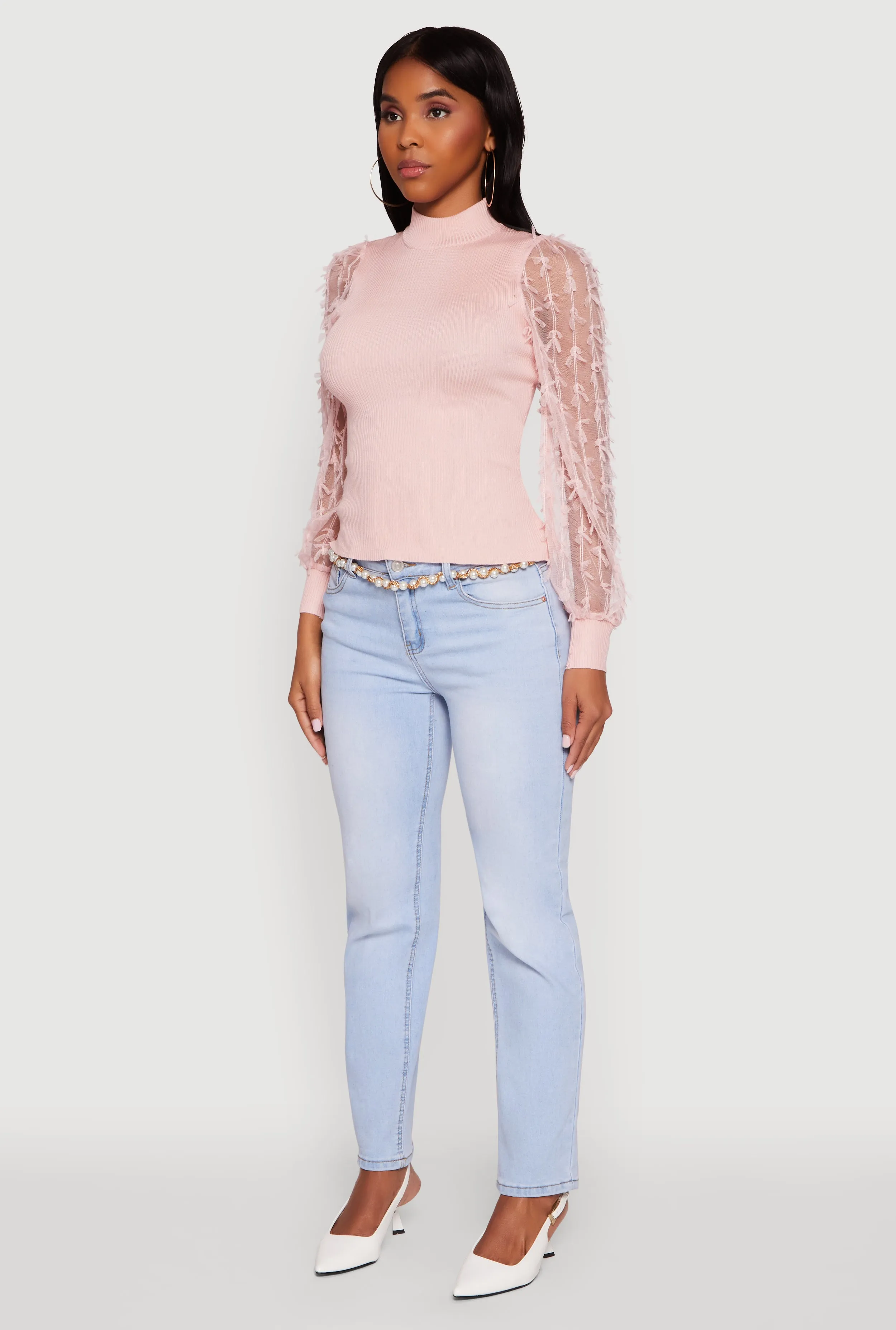 Long Sleeve Mesh Detail Ribbed Knit Blouse sold by Rainbow product image thumbnail 5