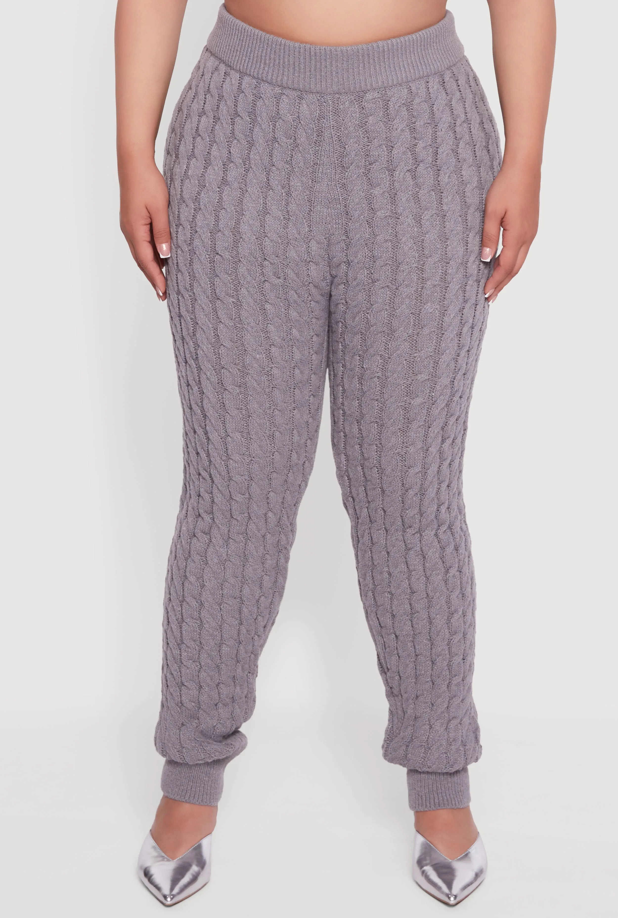 Plus Size High Waisted Cable Knit Joggers sold by Rainbow product image thumbnail 3