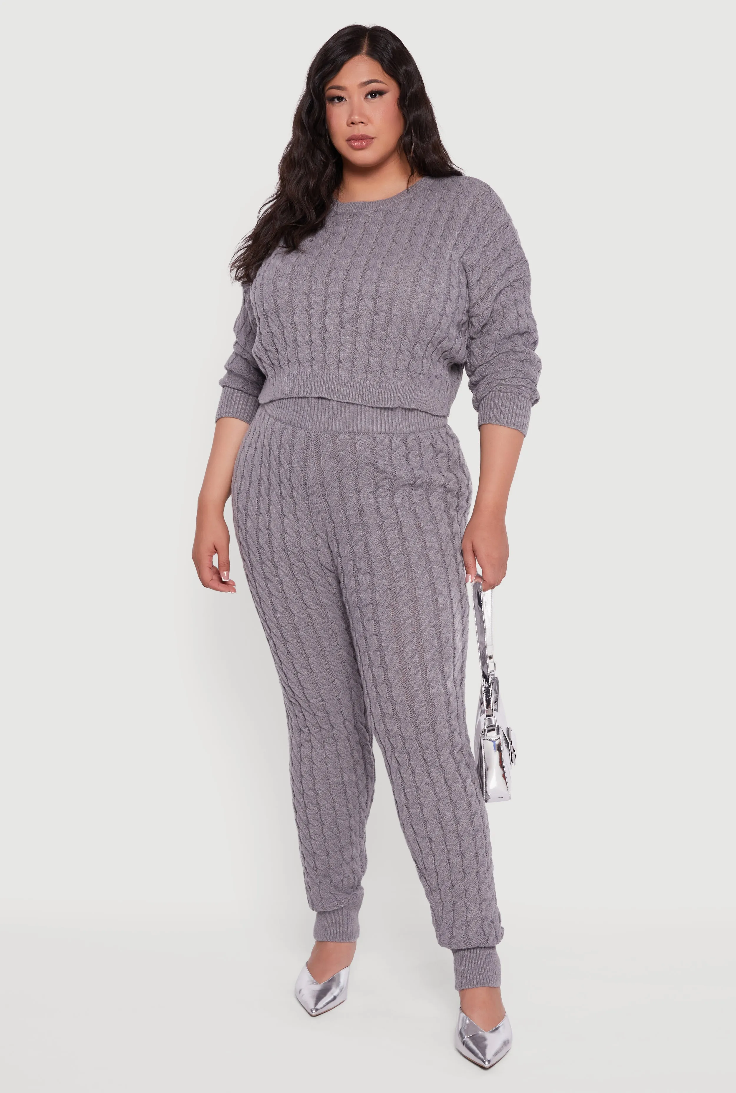 Plus Size High Waisted Cable Knit Joggers sold by Rainbow