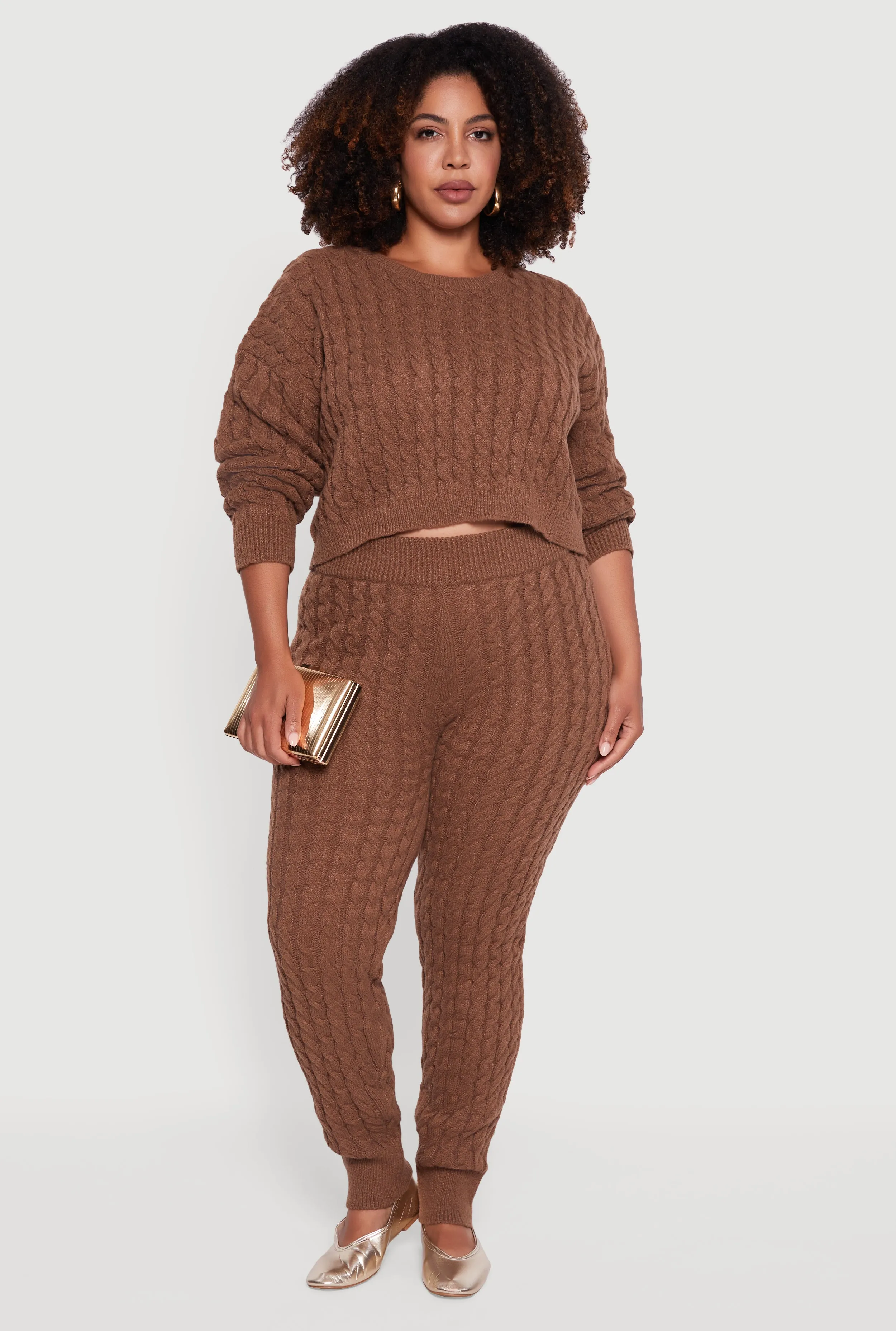 Plus Size High Waisted Cable Knit Joggers sold by Rainbow